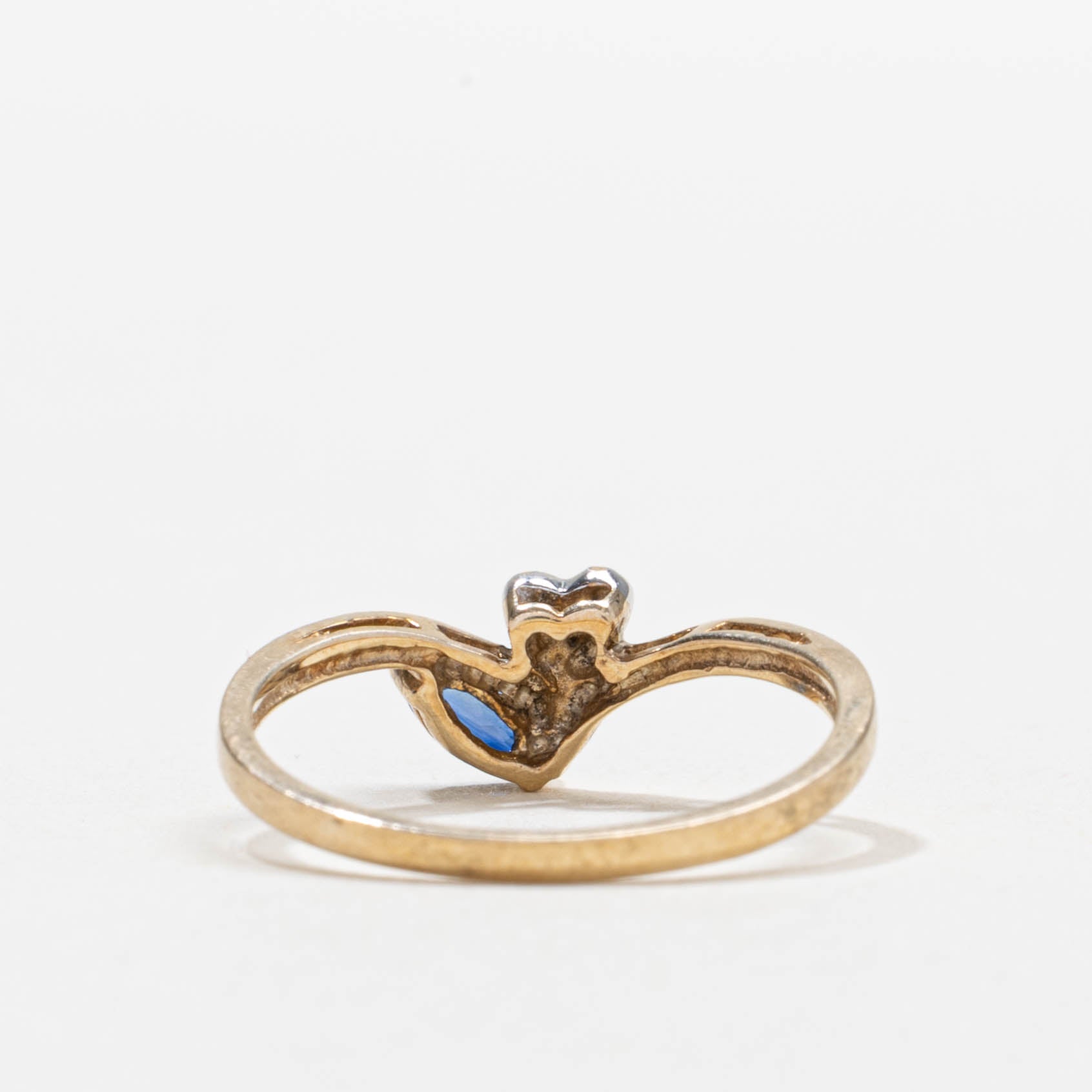 10k Sapphire & Diamond Heart Chevron Ring | SZ 6.25