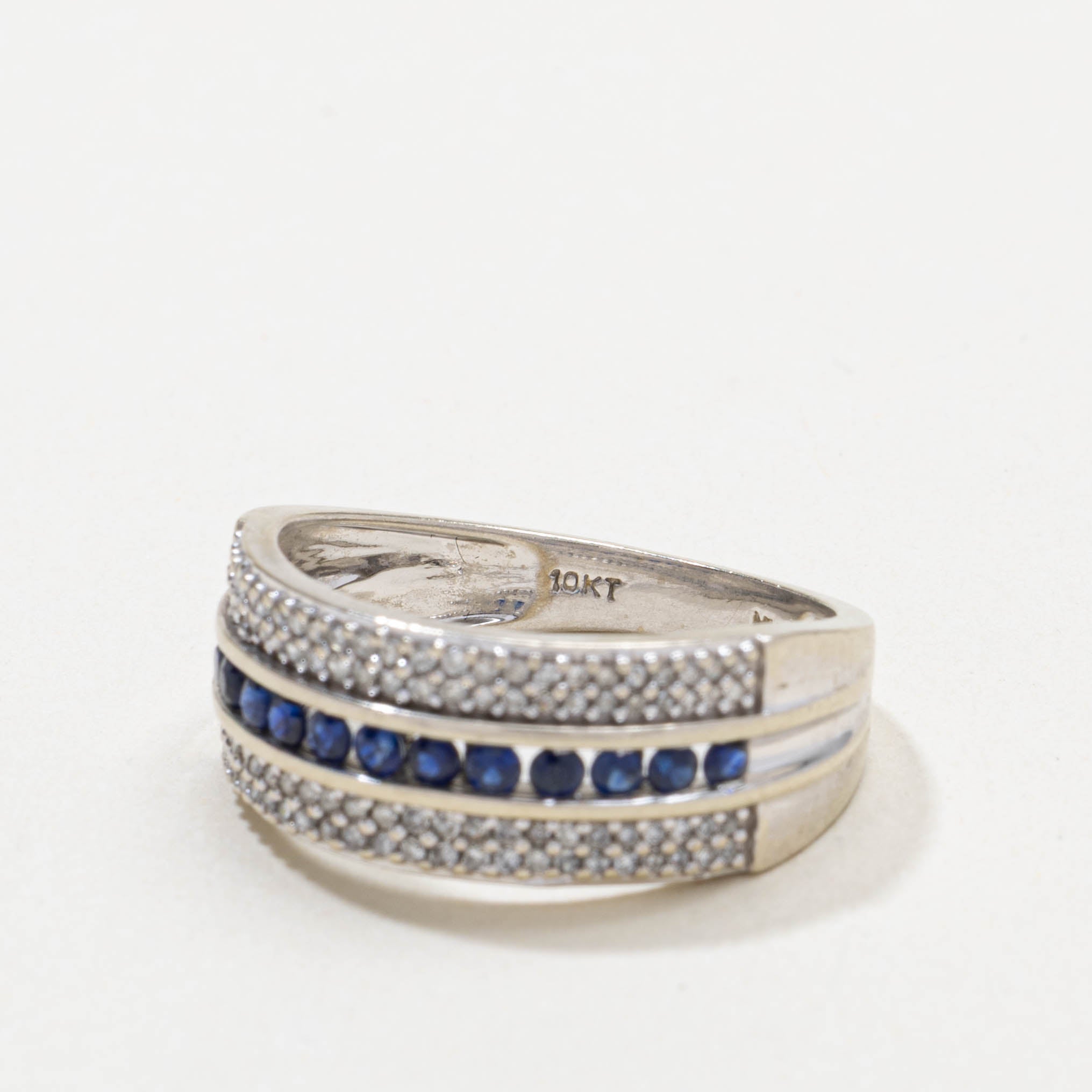 10k Sapphire & Diamond Multi Row Band | SZ 7.25