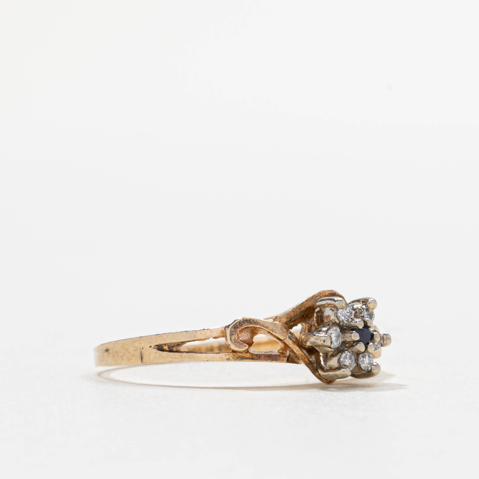 10k Sapphire & Diamond Petal Cluster Openwork Ring | SZ 6