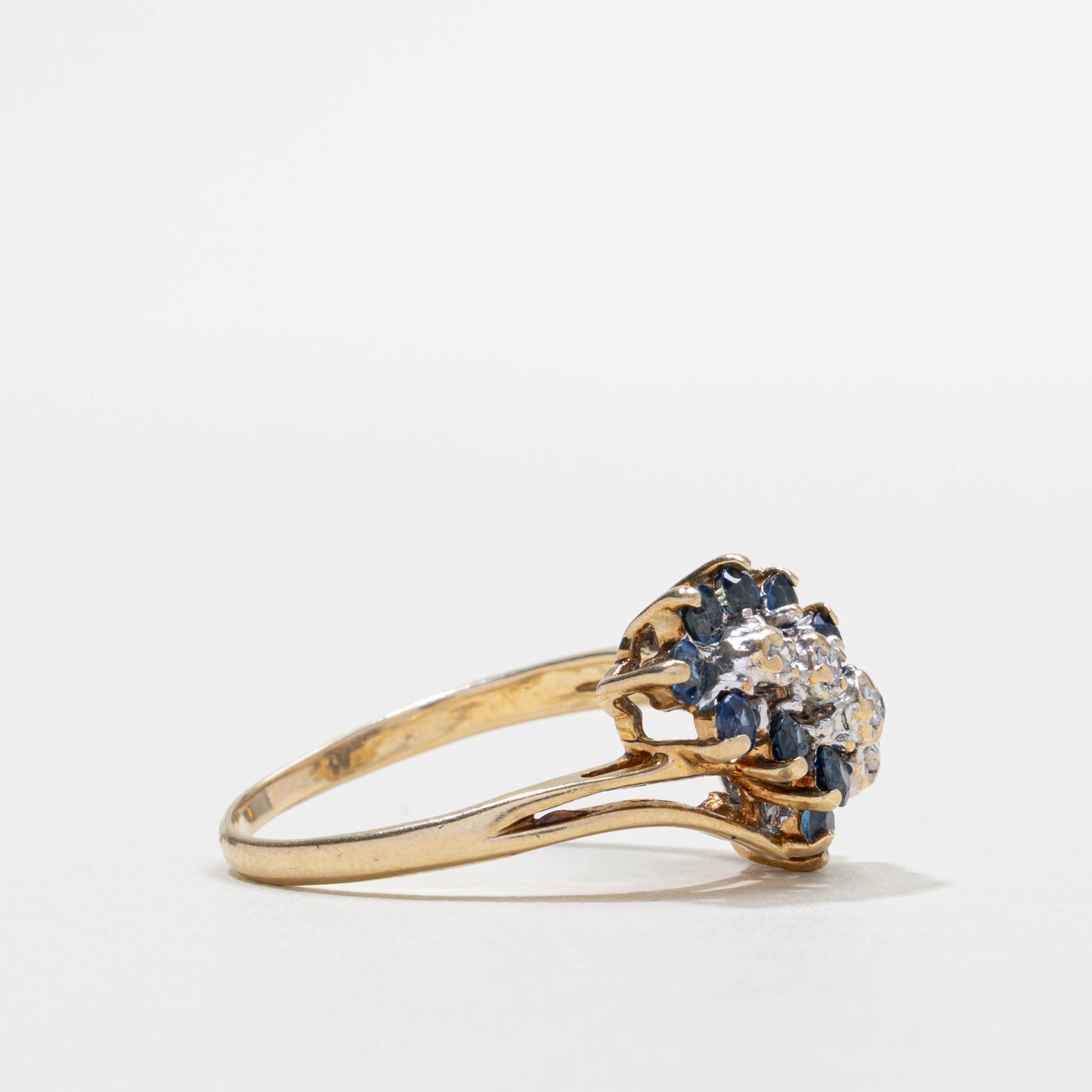 10k Sapphire & Diamond Cluster Ring | SZ 7.5