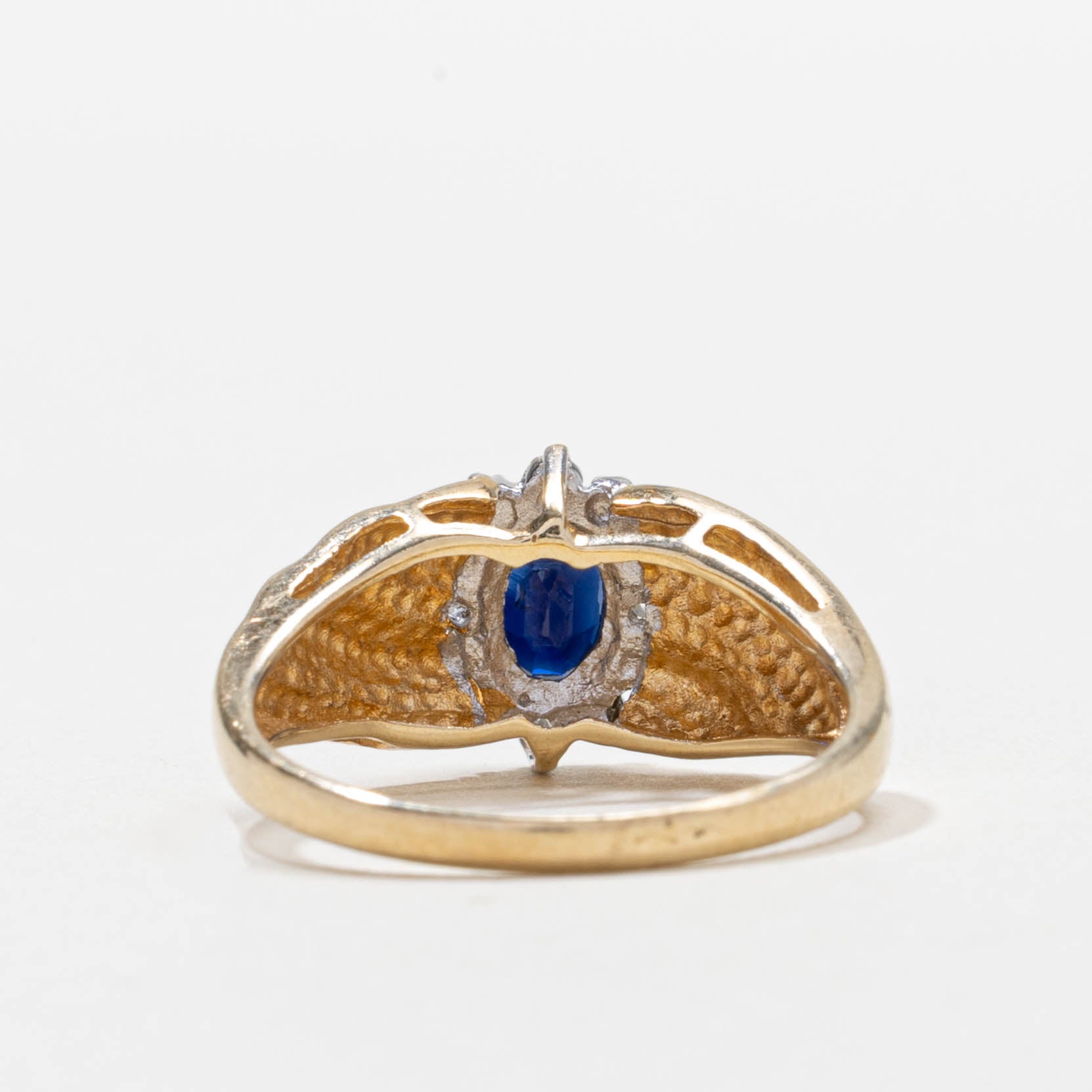 10k Sapphire & Diamond Petal Halo Grooved Ring | SZ 6.75