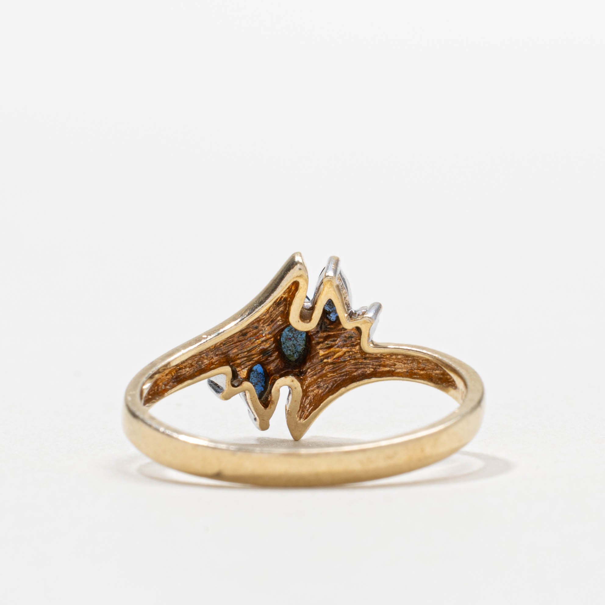 10k Three Stone Sapphire & Diamond Cluster Bypass Ring | SZ 6.75