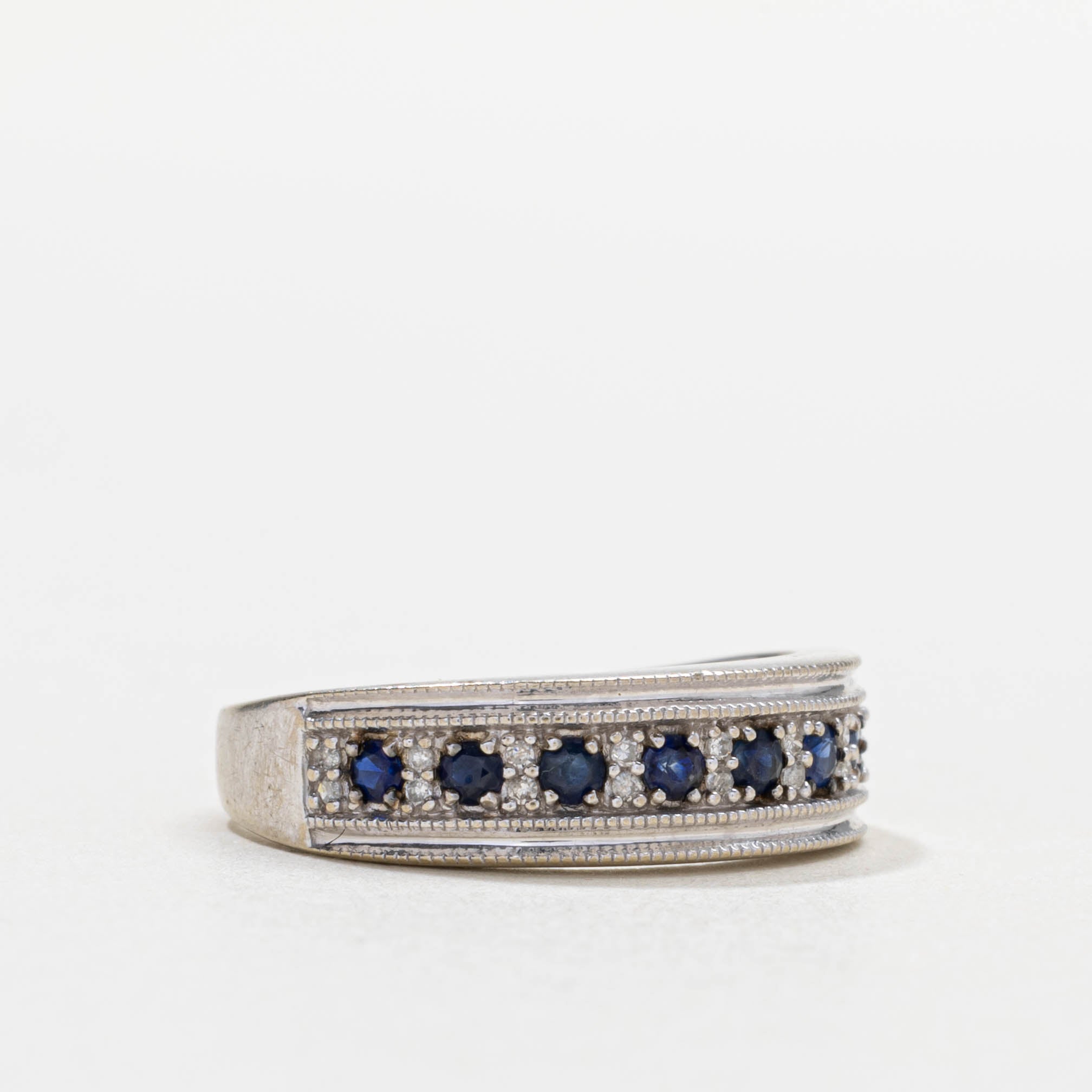 10k Semi Eternity Sapphire & Diamond Milgrain Band | SZ 6