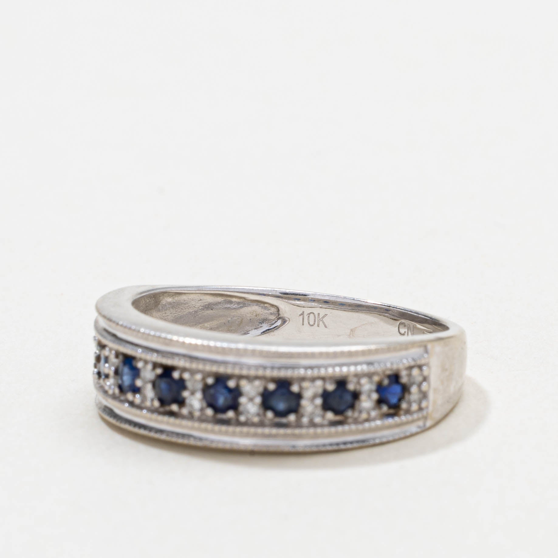 10k Semi Eternity Sapphire & Diamond Milgrain Band | SZ 6