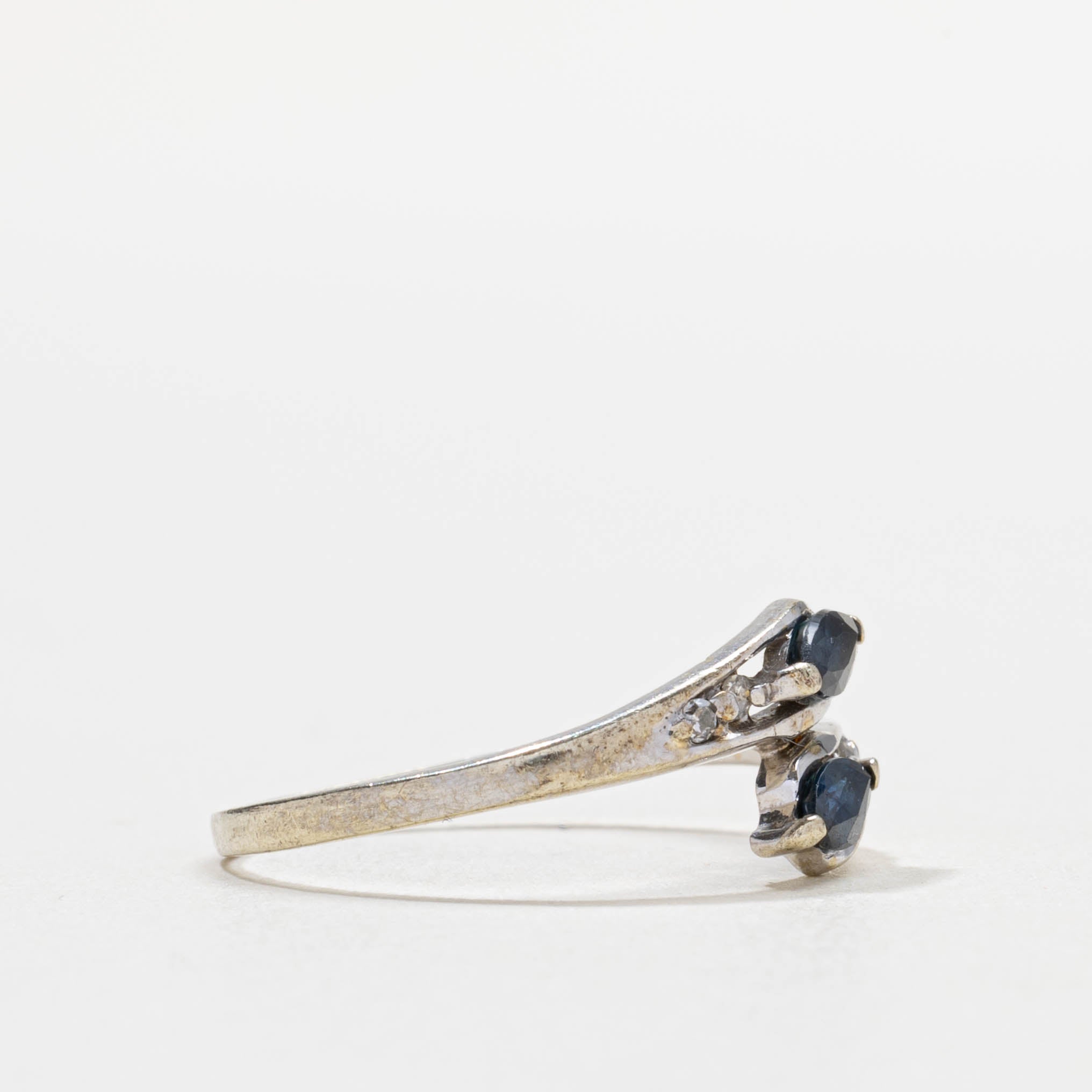 10k Two Stone Marquise Cut Sapphire & Diamond Bypass Ring | SZ 7.25