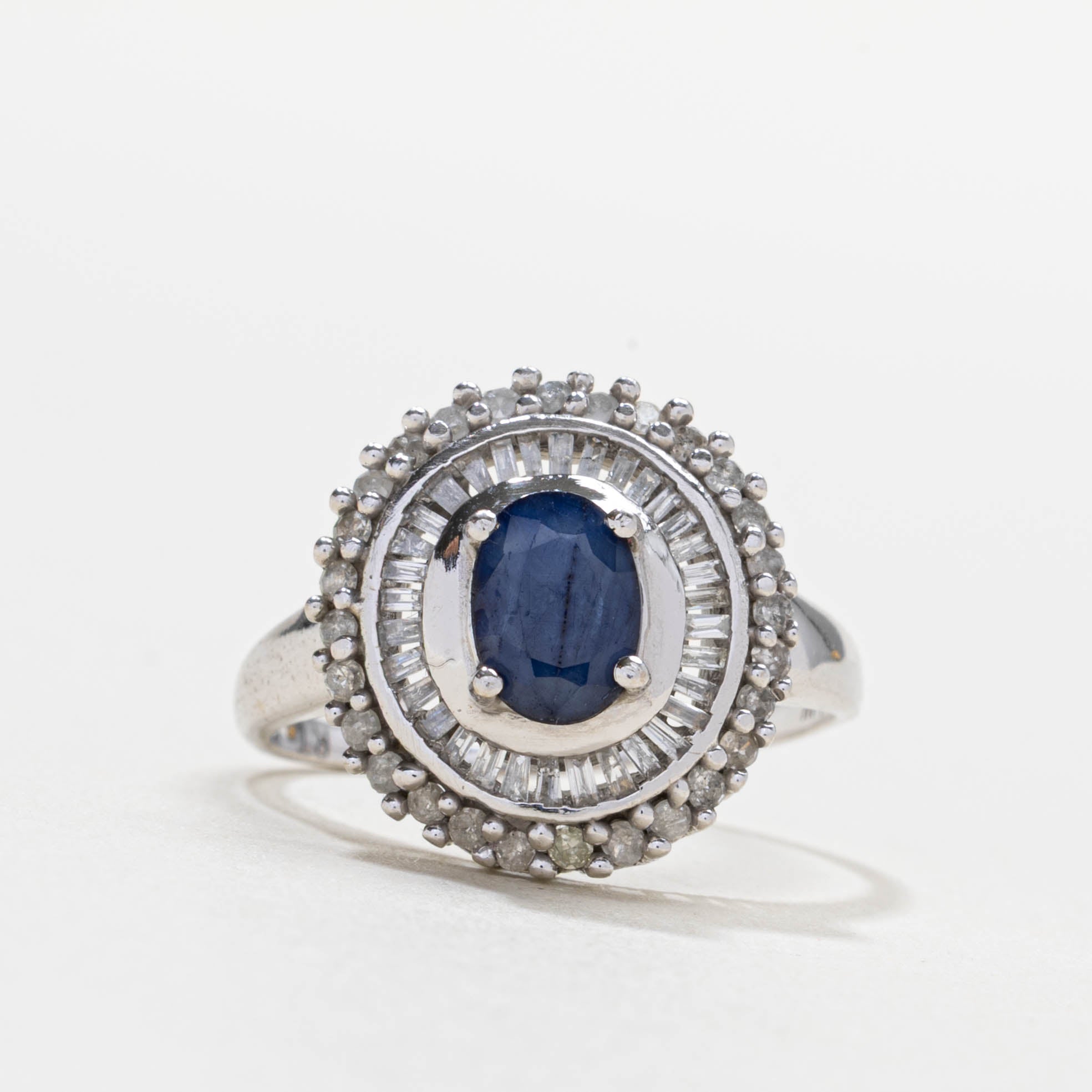 14k Oval Cut Sapphire & Diamond Double Halo Ring | SZ 7