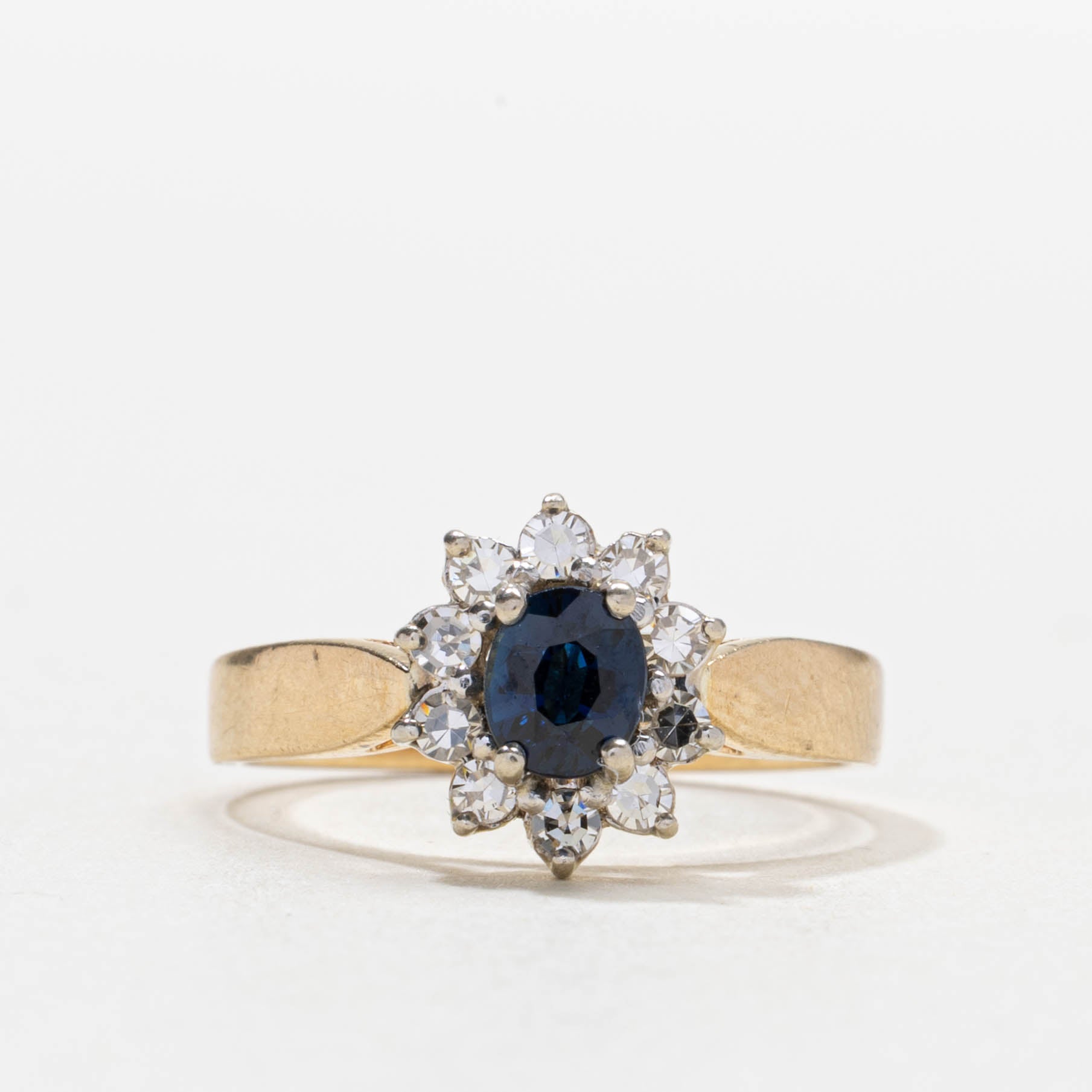 14k Sapphire & Diamond Petal Halo Ring | SZ 5.5