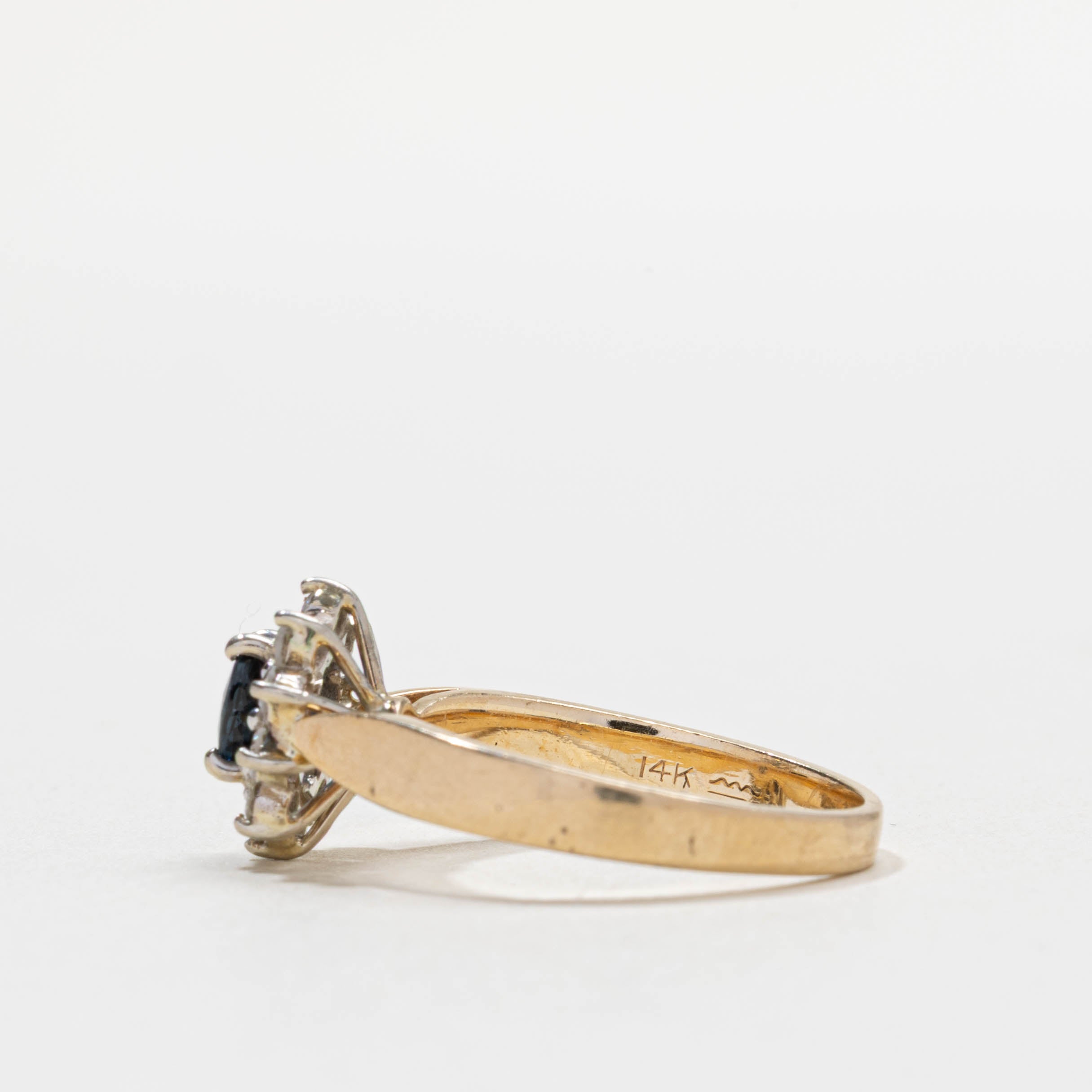 14k Sapphire & Diamond Petal Halo Ring | SZ 5.5
