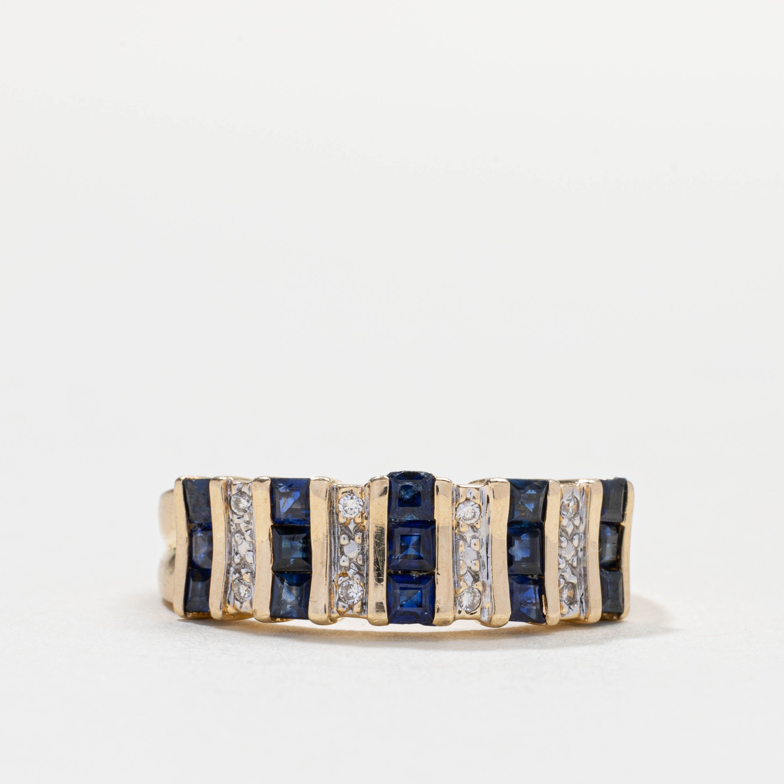 14k Sapphire & Diamond Multi Column Ring | SZ 7.5