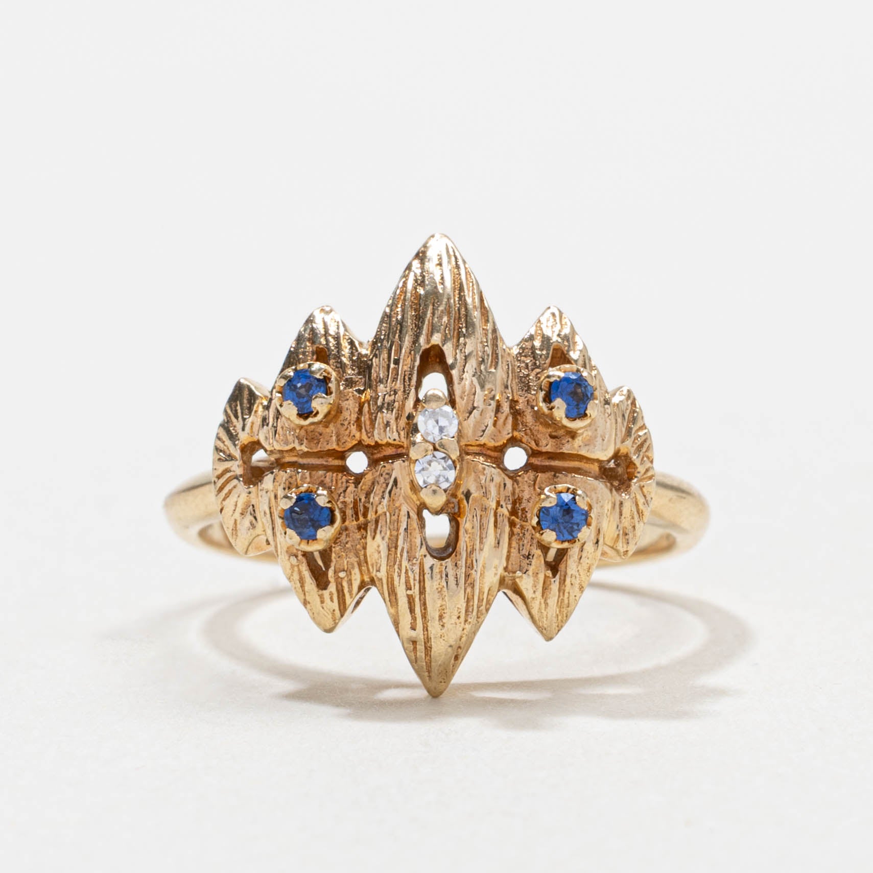 14k Sapphire & Diamond Cluster Textured Abstract Ring | SZ 5