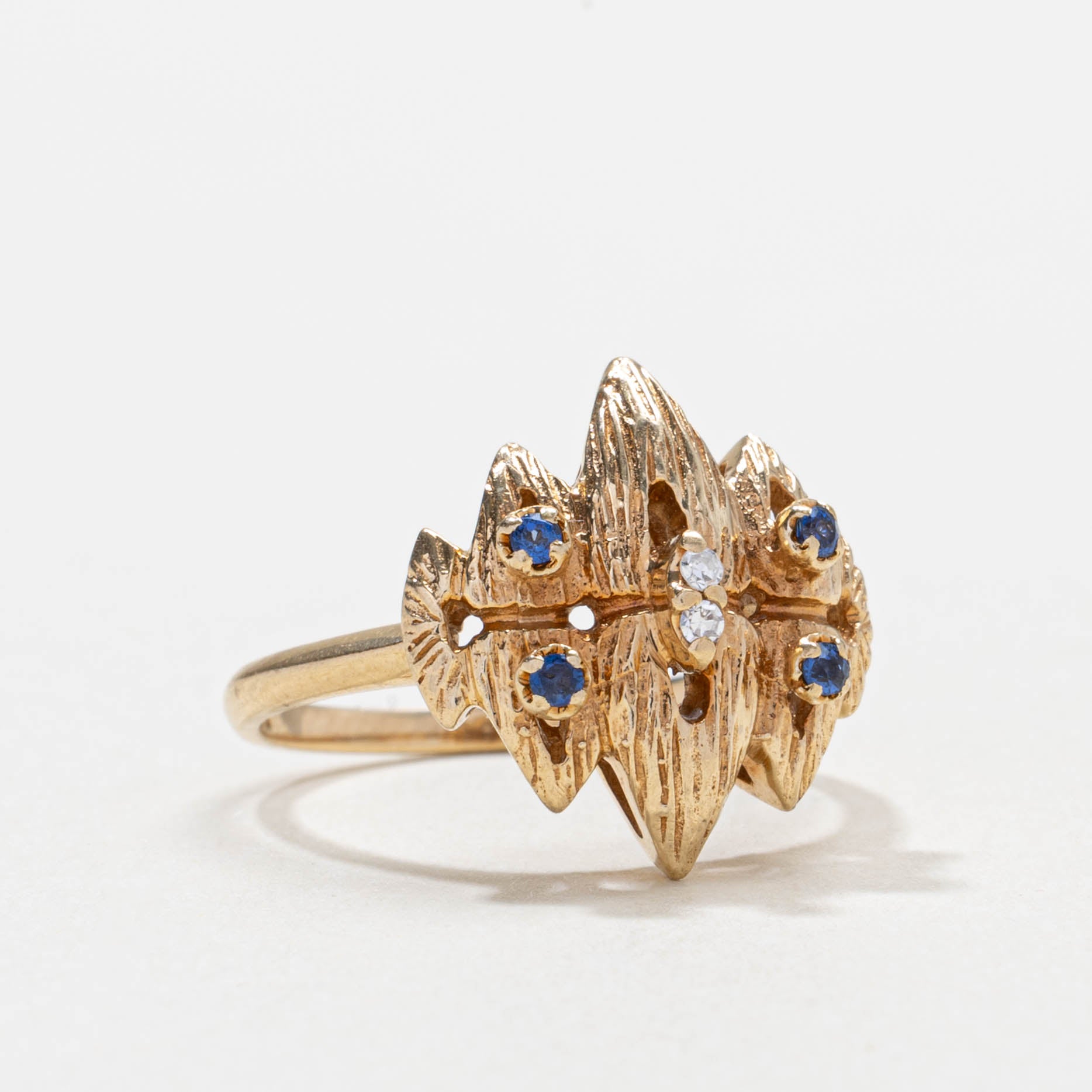 14k Sapphire & Diamond Cluster Textured Abstract Ring | SZ 5