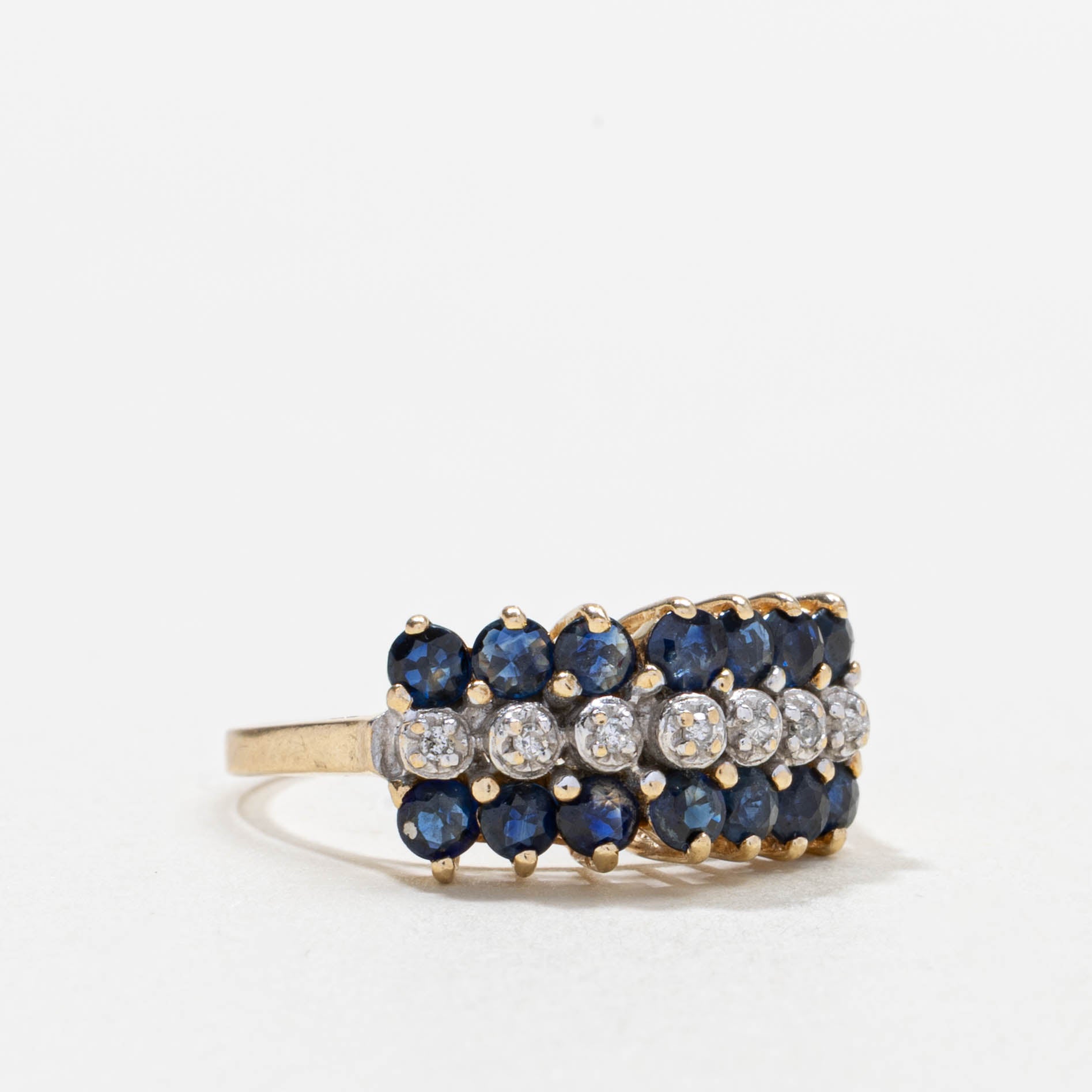 14k Sapphire & Diamond Multi Row Ring | SZ 7