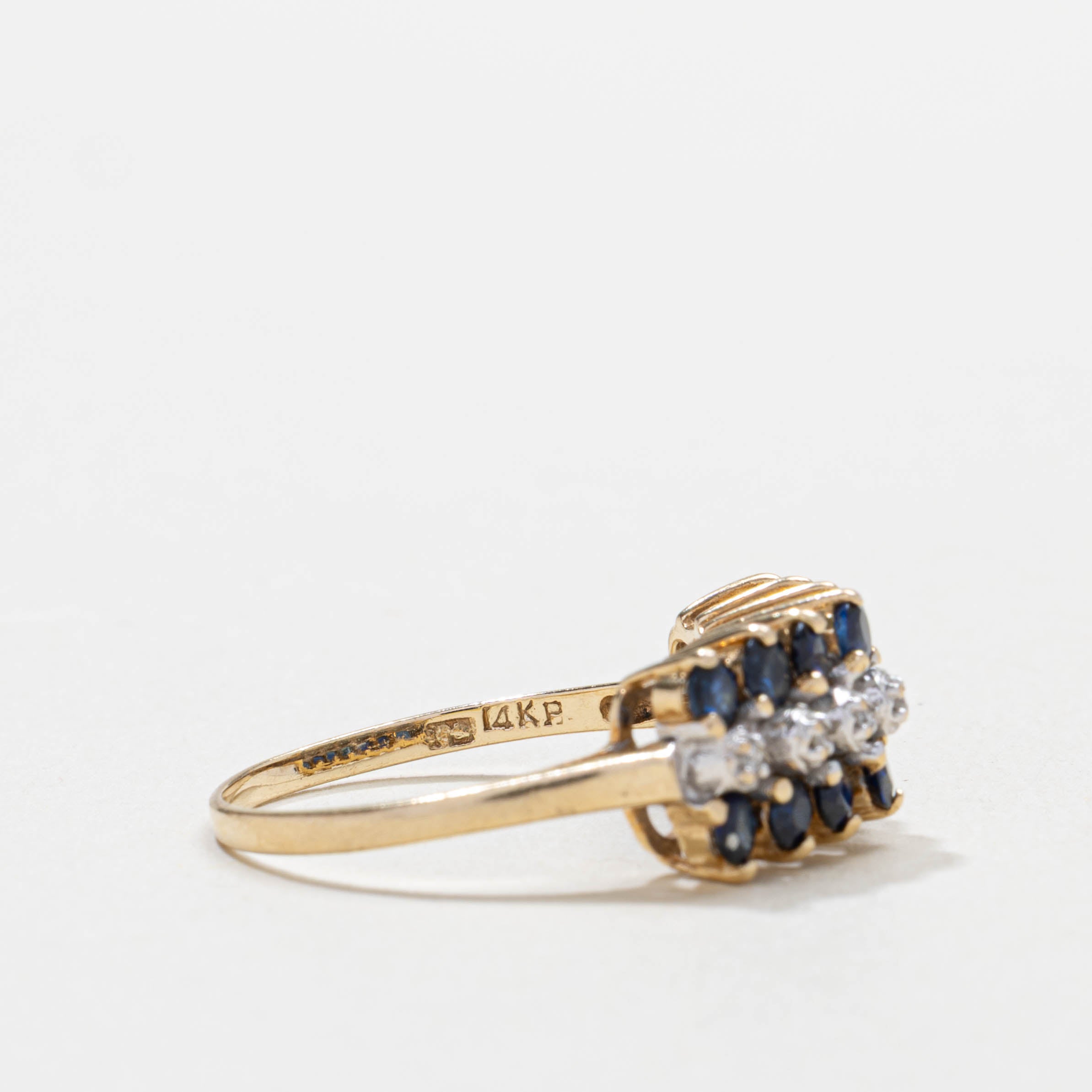 14k Sapphire & Diamond Multi Row Ring | SZ 7