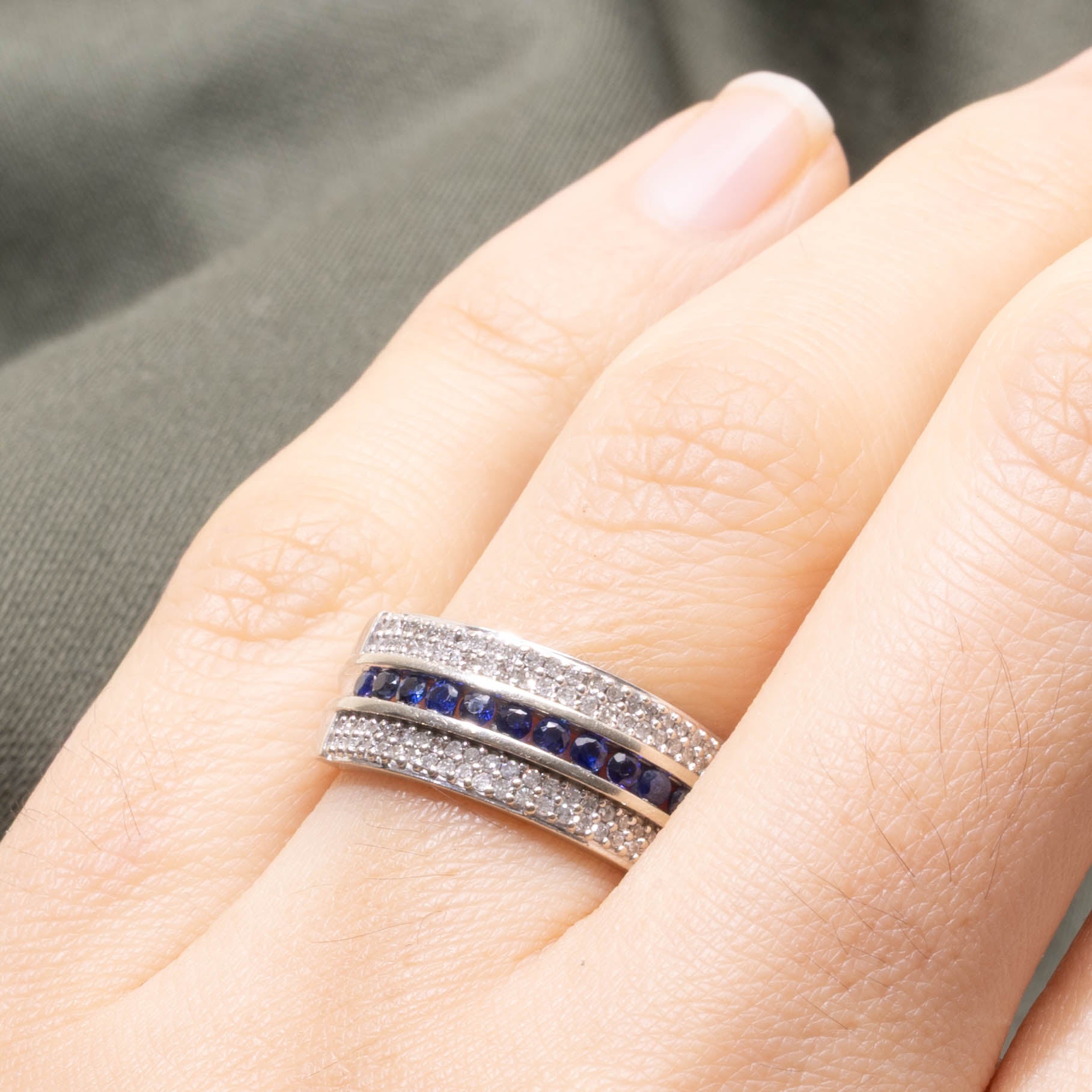 10k Sapphire & Diamond Multi Row Band | SZ 7.25