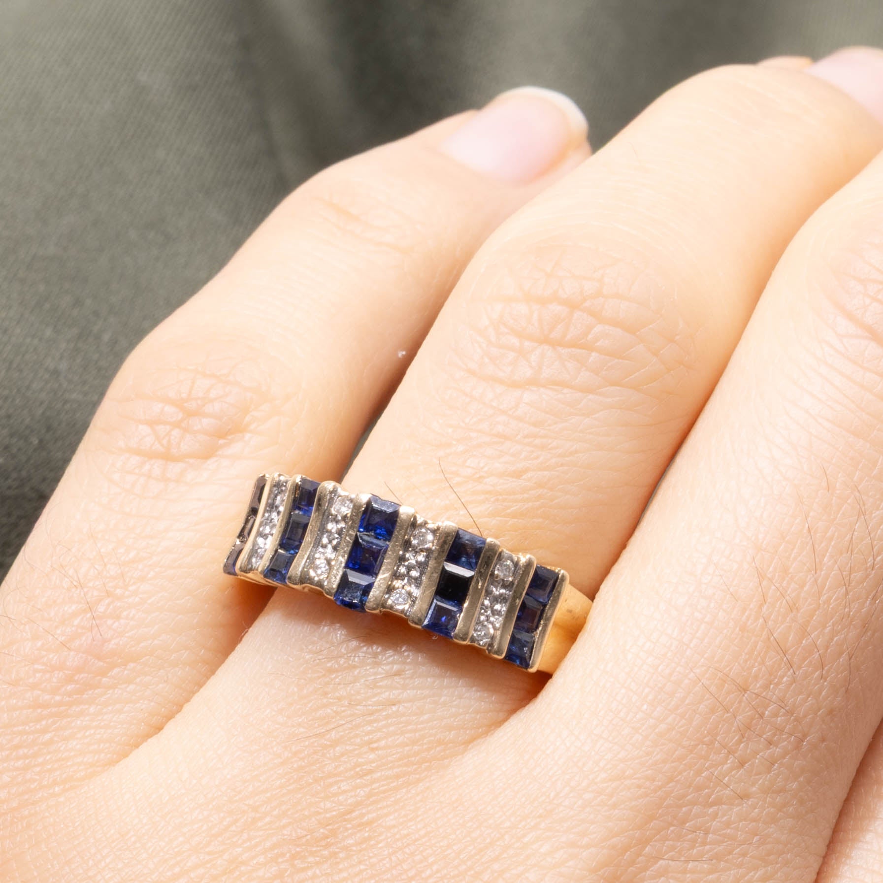 14k Sapphire & Diamond Multi Column Ring | SZ 7.5