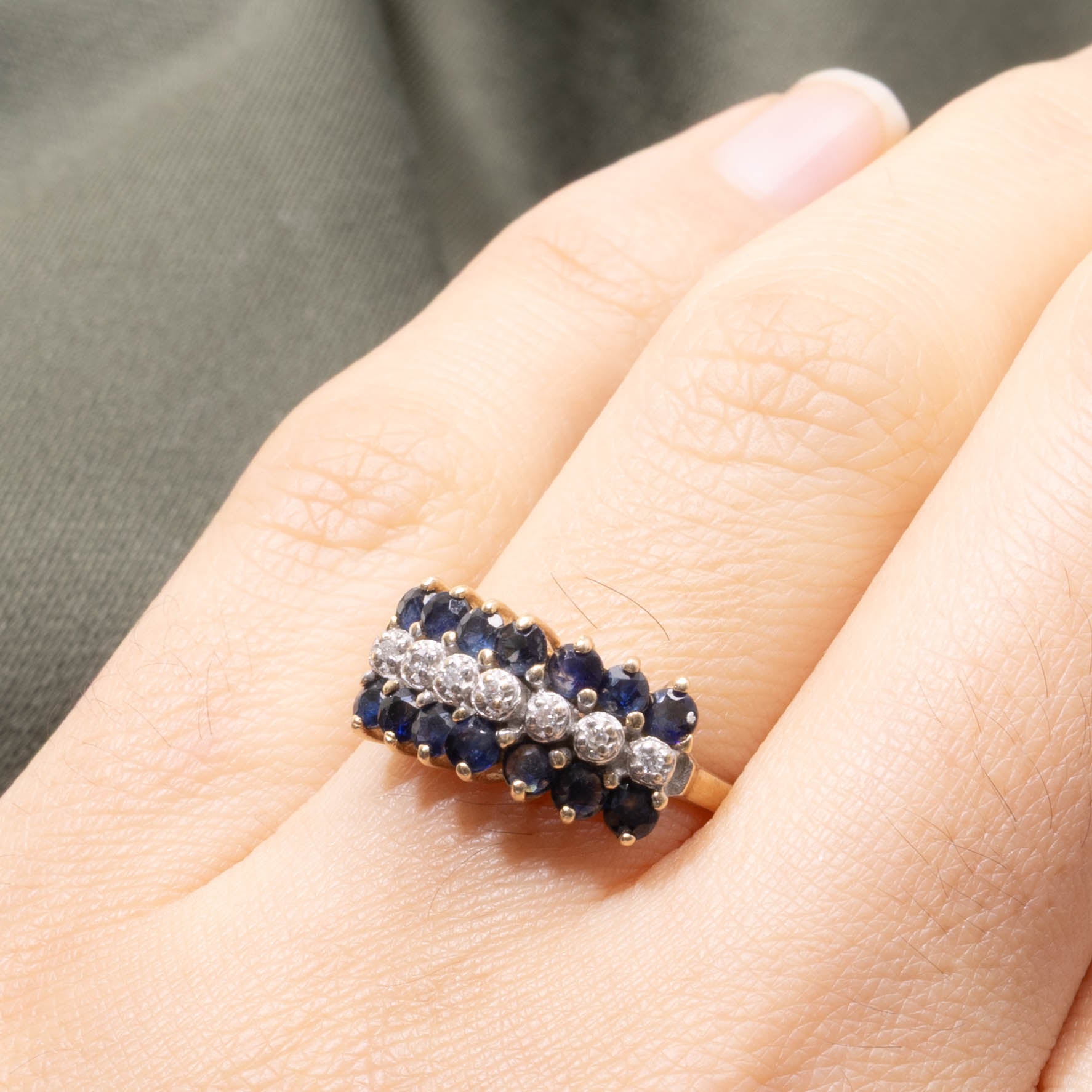 14k Sapphire & Diamond Multi Row Ring | SZ 7