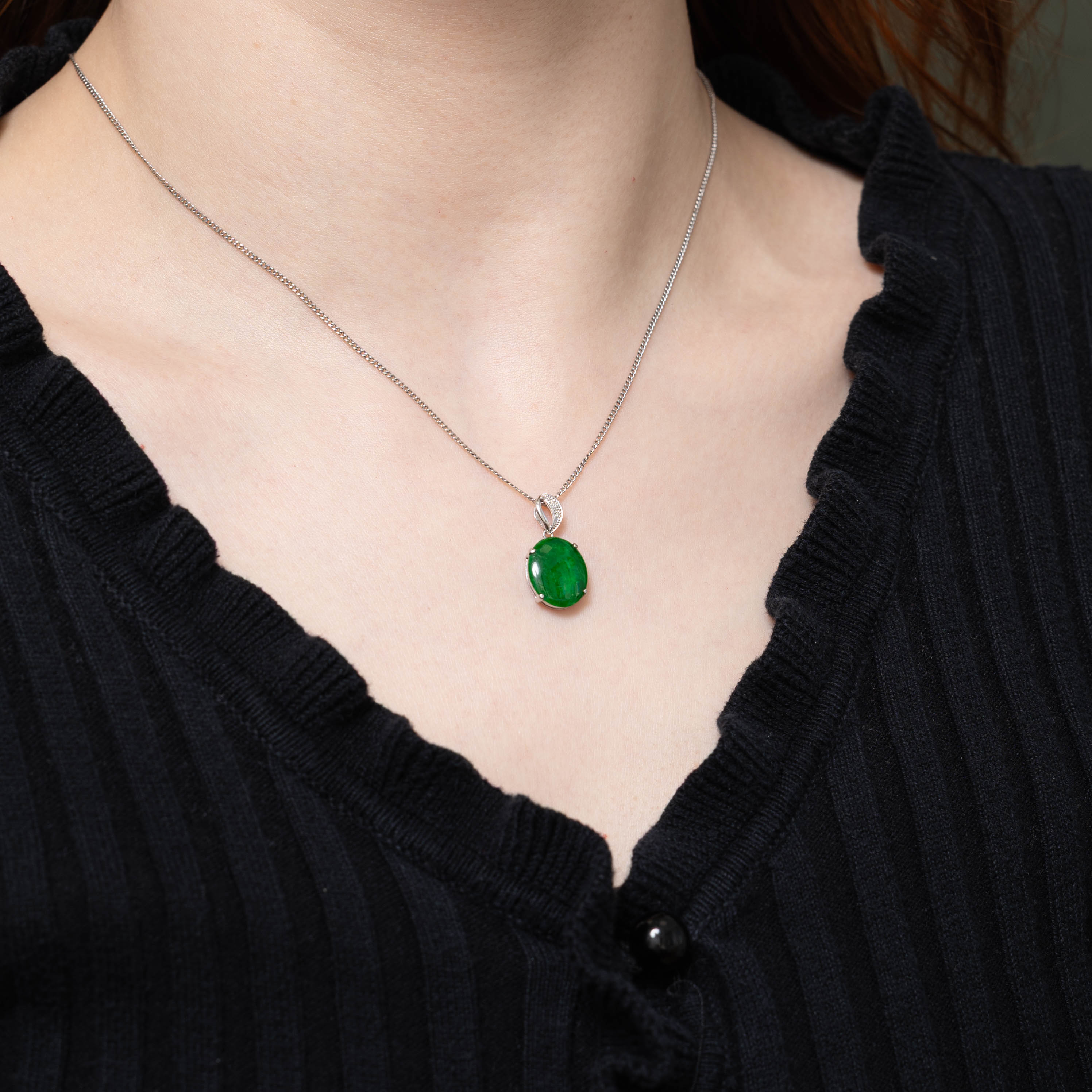 18k Jadeite and Diamond Pendant | 4.00ct, 0.01ctw