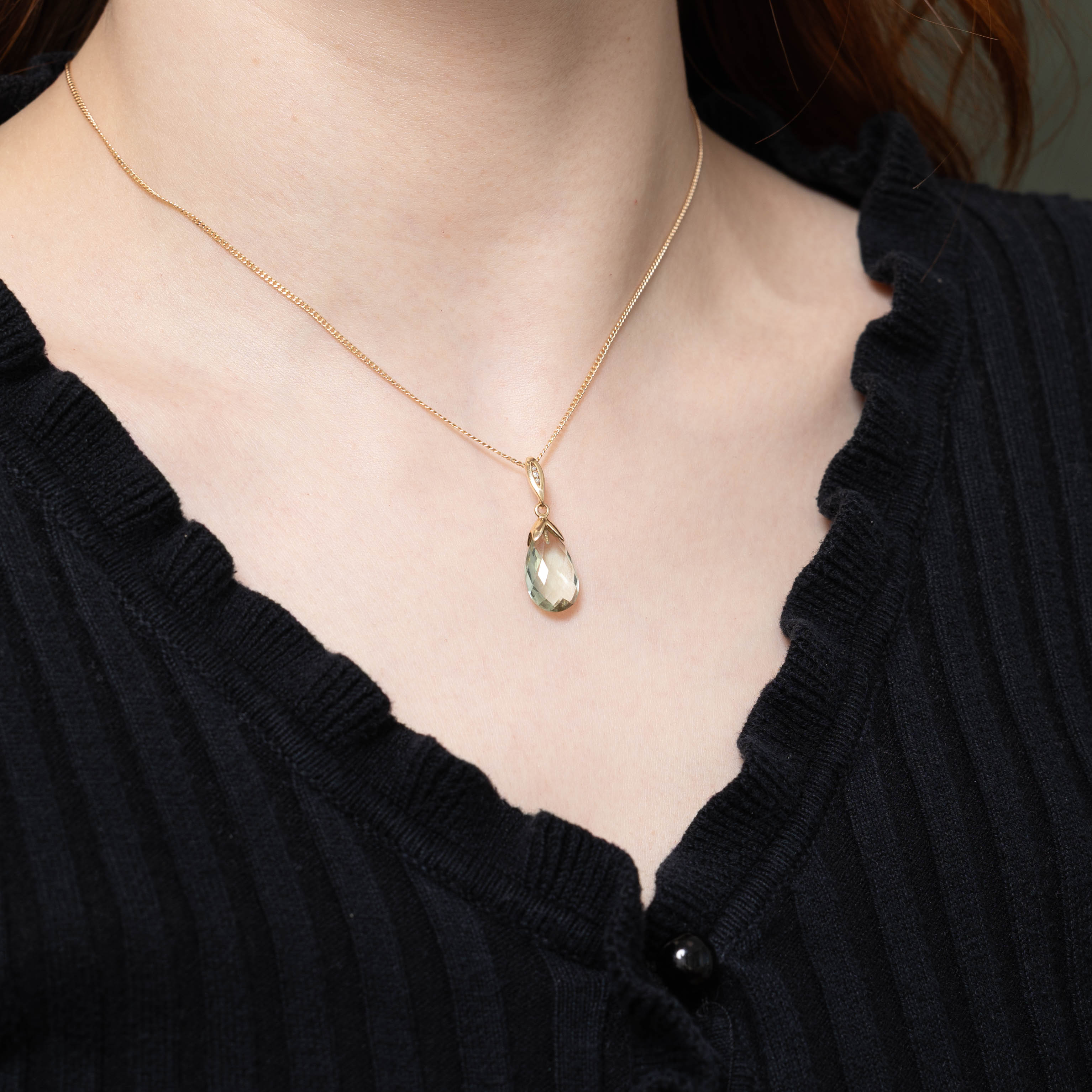 14k Prasiolite & Diamond Pendant | 0.03ctw, 5.00ct
