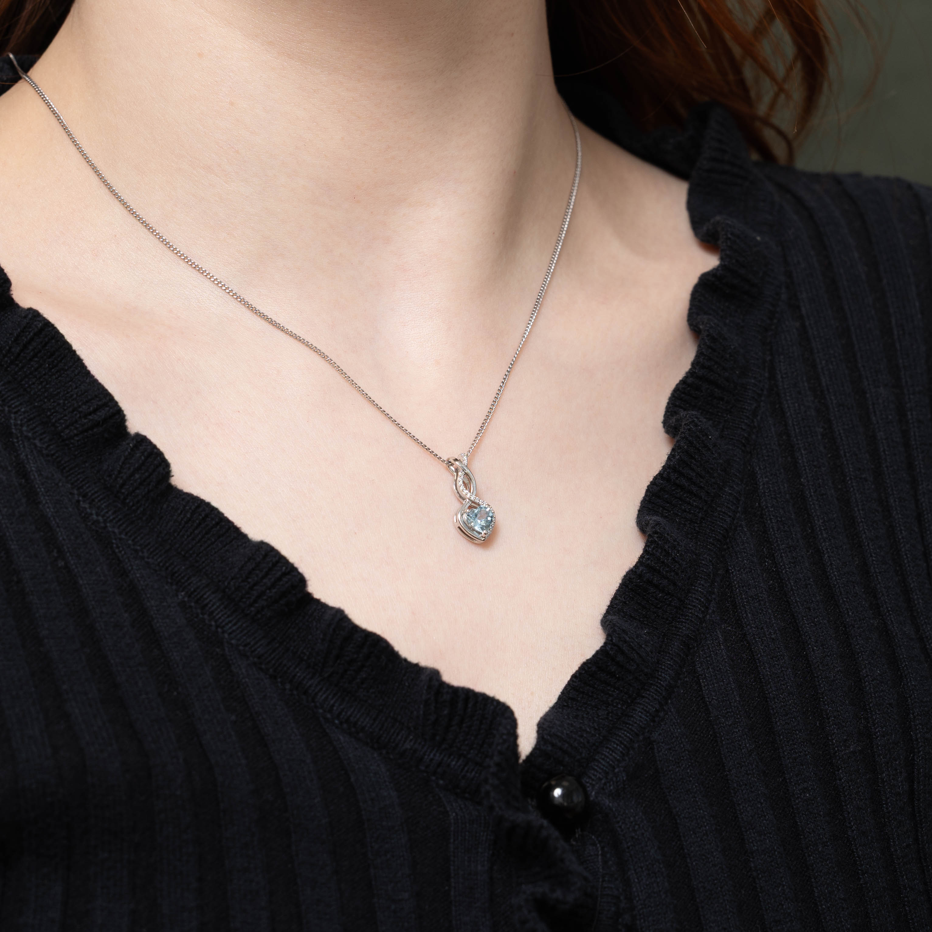 14k Heart Cut Aquamarine & Diamond Pendant | 0.55ct, 0.11ctw