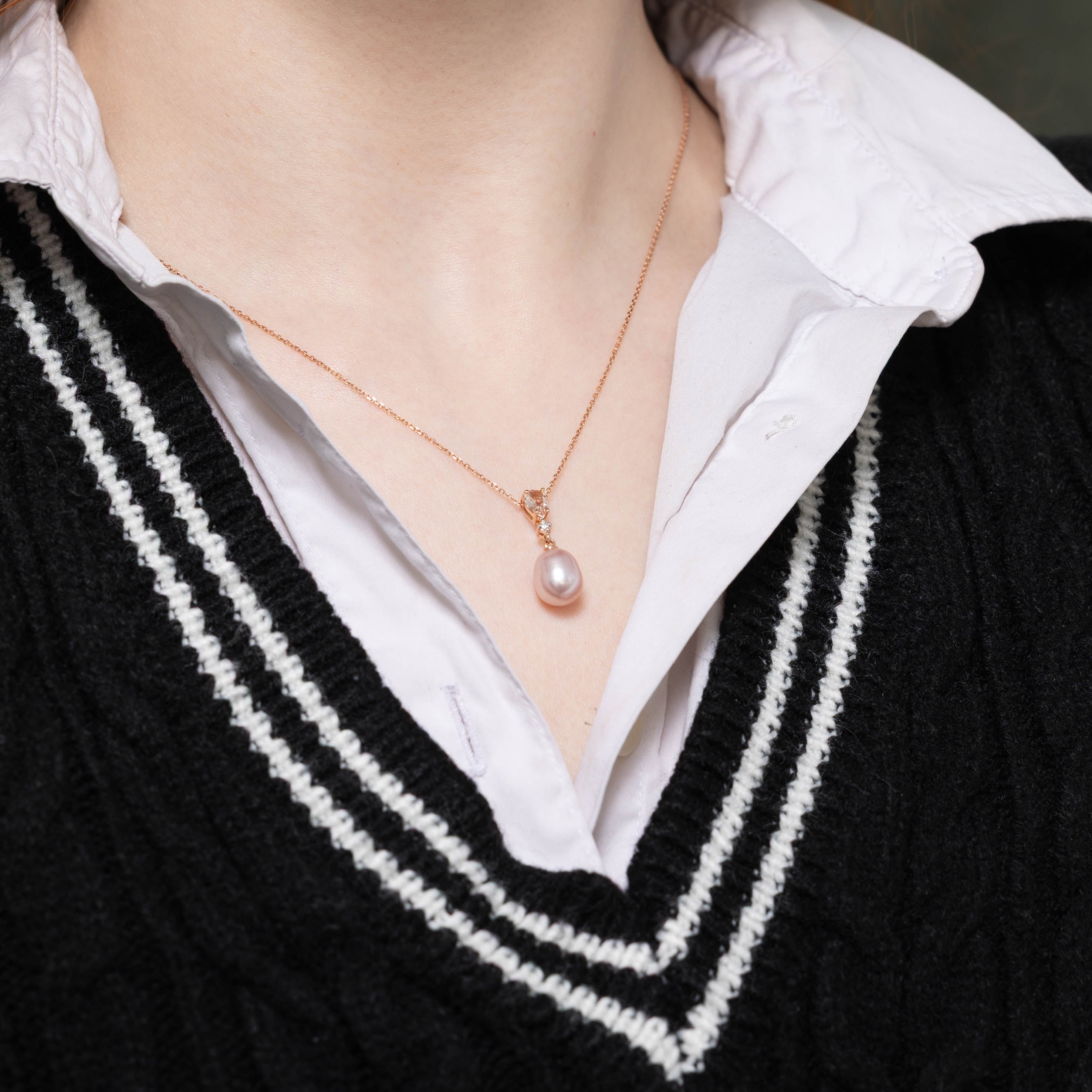 14k Pearl, Marcasite & Diamond Pendant | 0.35ctw, 0.01ctw