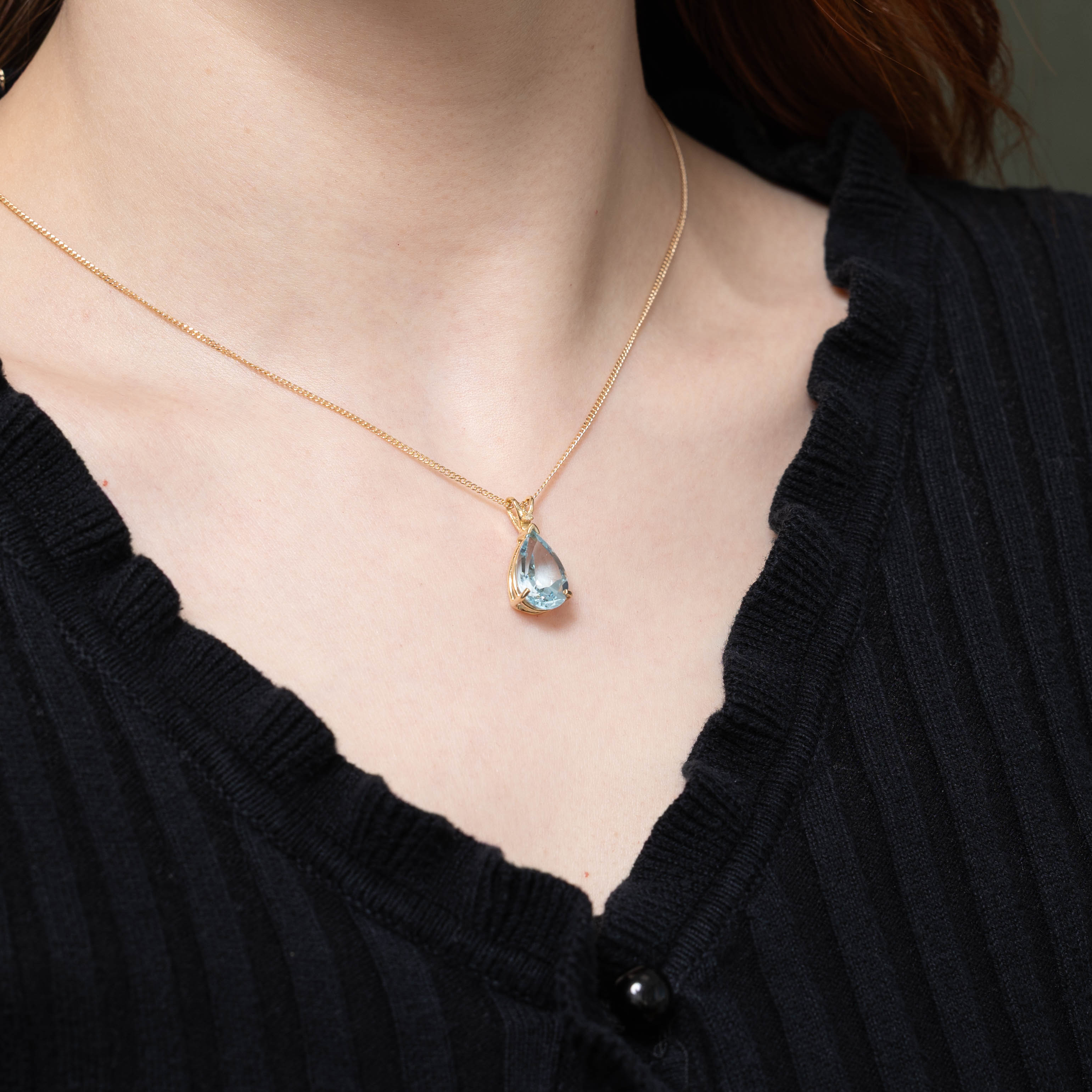 14k Pear Cut Blue Topaz & Diamond Pendant | 6.30ct, 0.01ctw