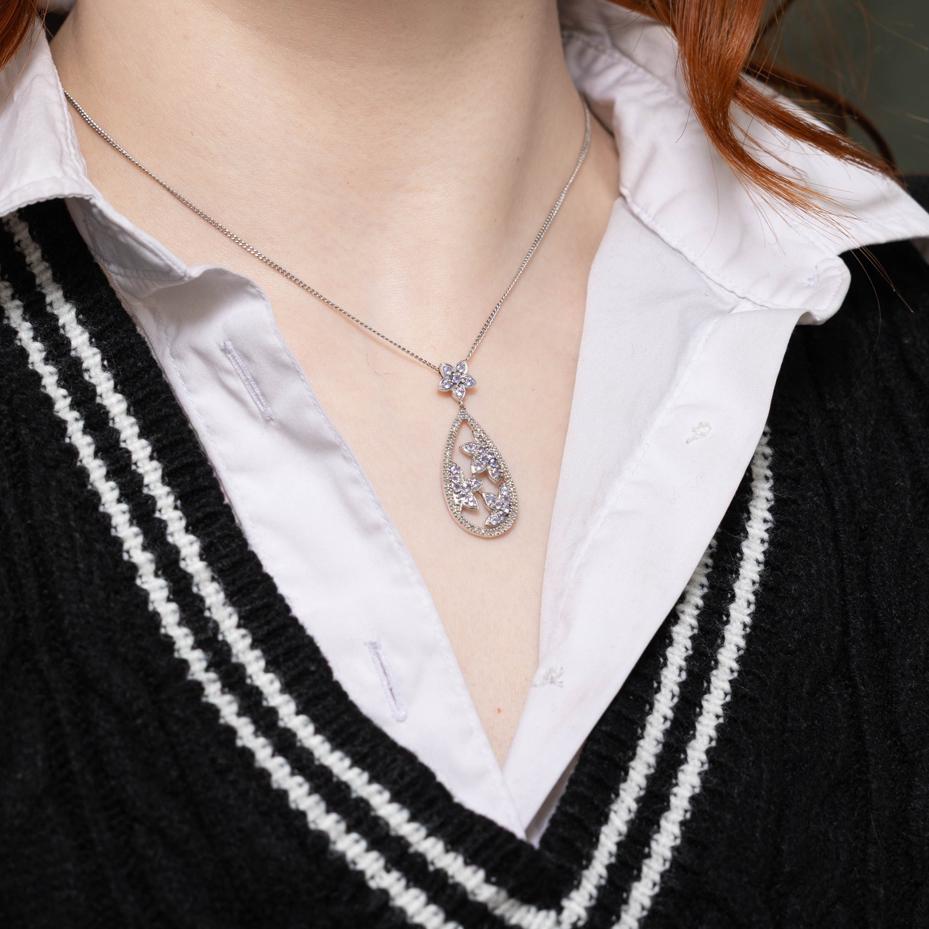 10k Tanzanite & Diamond Floral Pendant | 0.07ctw, 0.40ctw