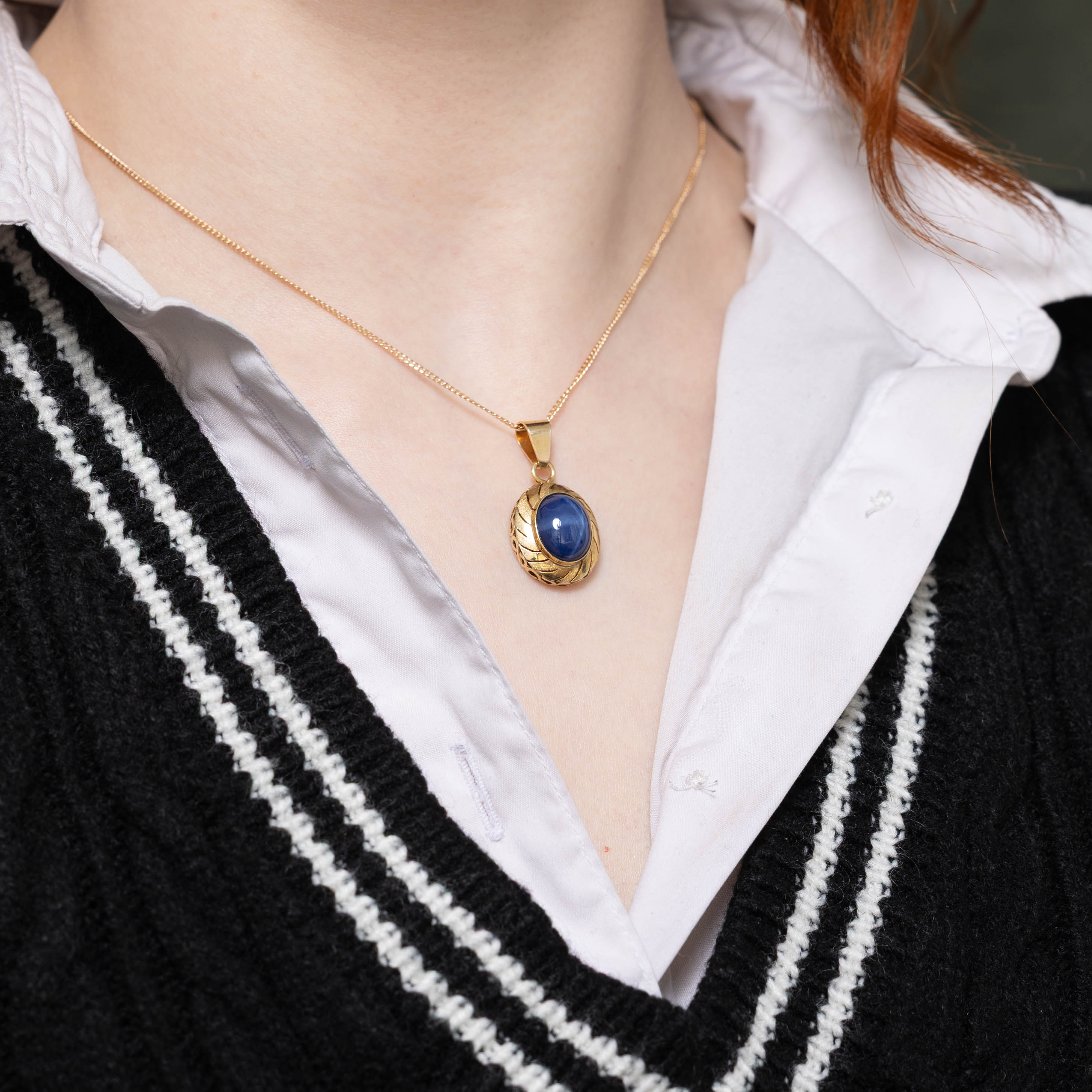 14k Bezel Set Synthetic Sapphire Pendant | 5.00ct