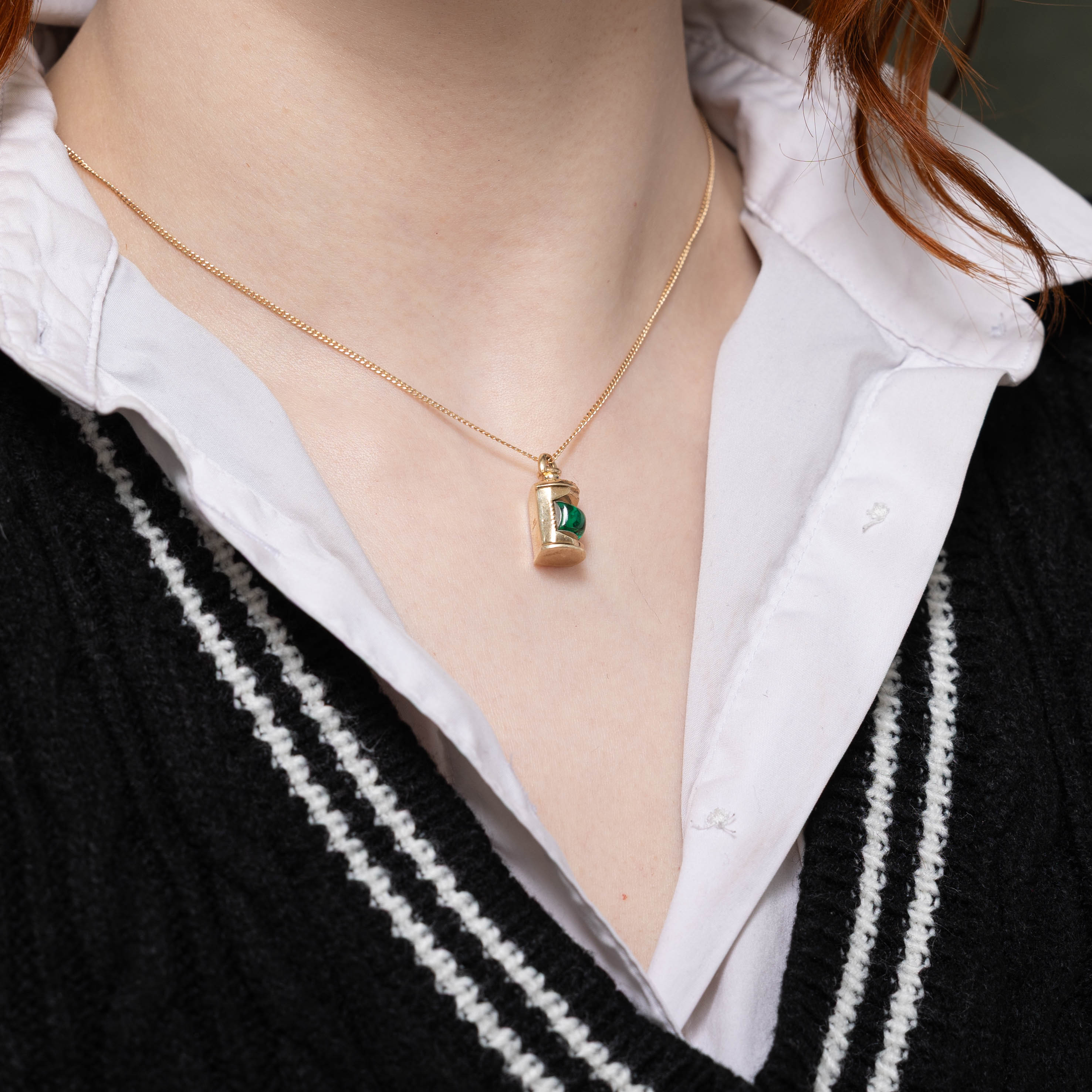 1975 Birmingham 9k Green Glass Geometric Pendant | 1.45ct