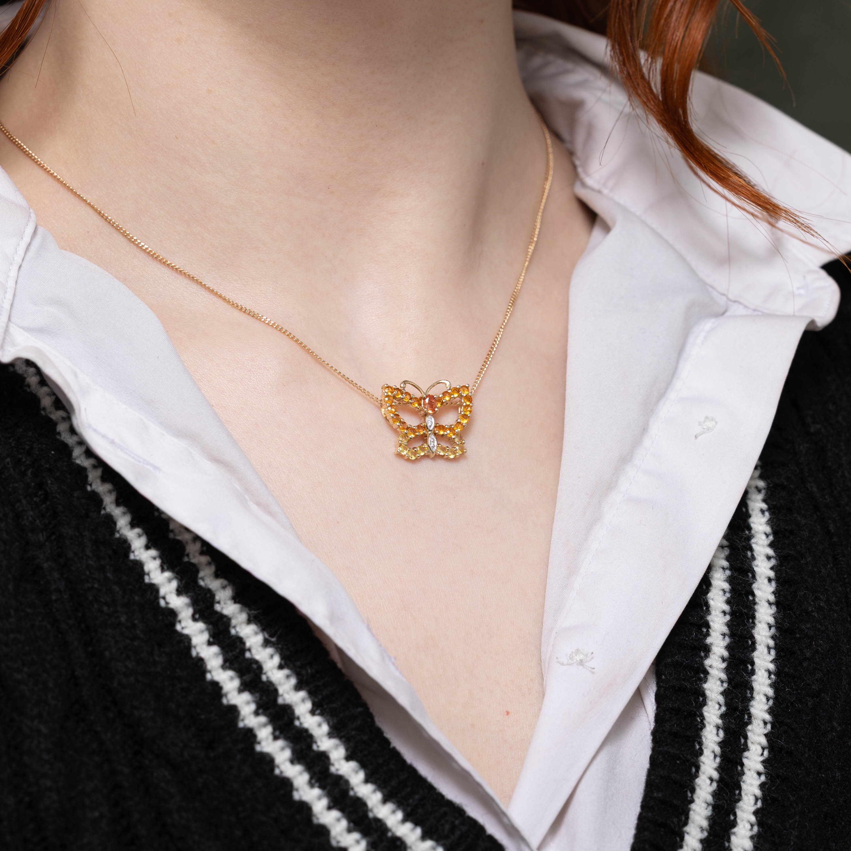 10k Yellow Sapphire & Diamond Butterfly Pendant | 1.00ctw, 0.01ctw