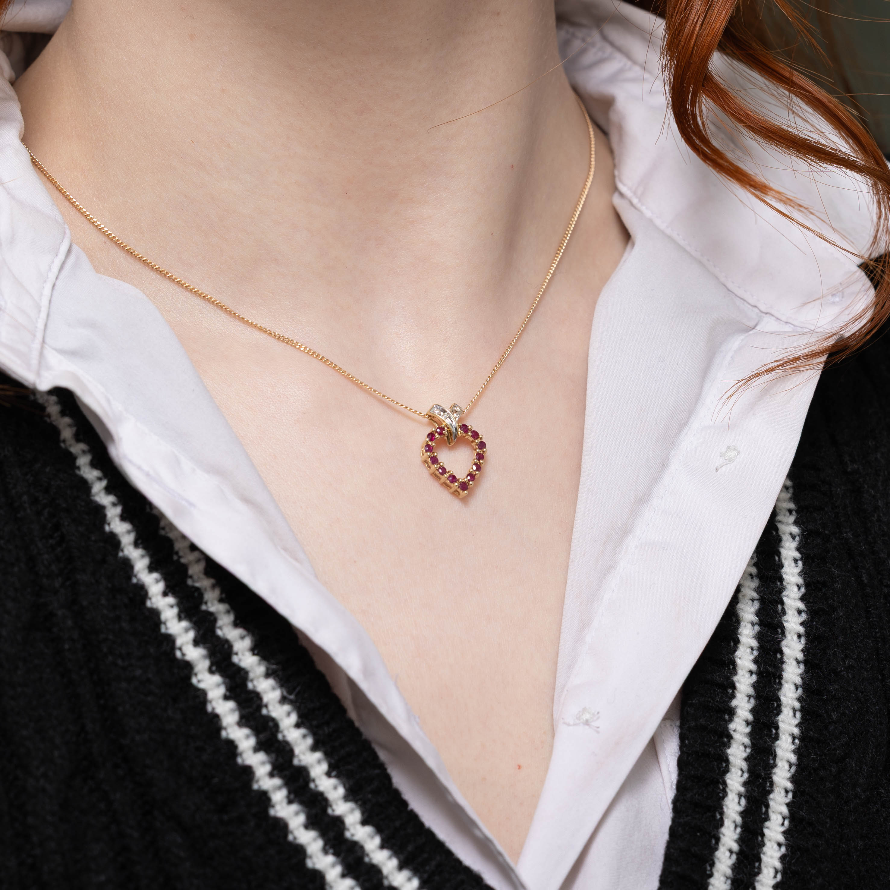 10k Ruby & Diamond Heart Pendant | 0.40ctw, 0.03ctw