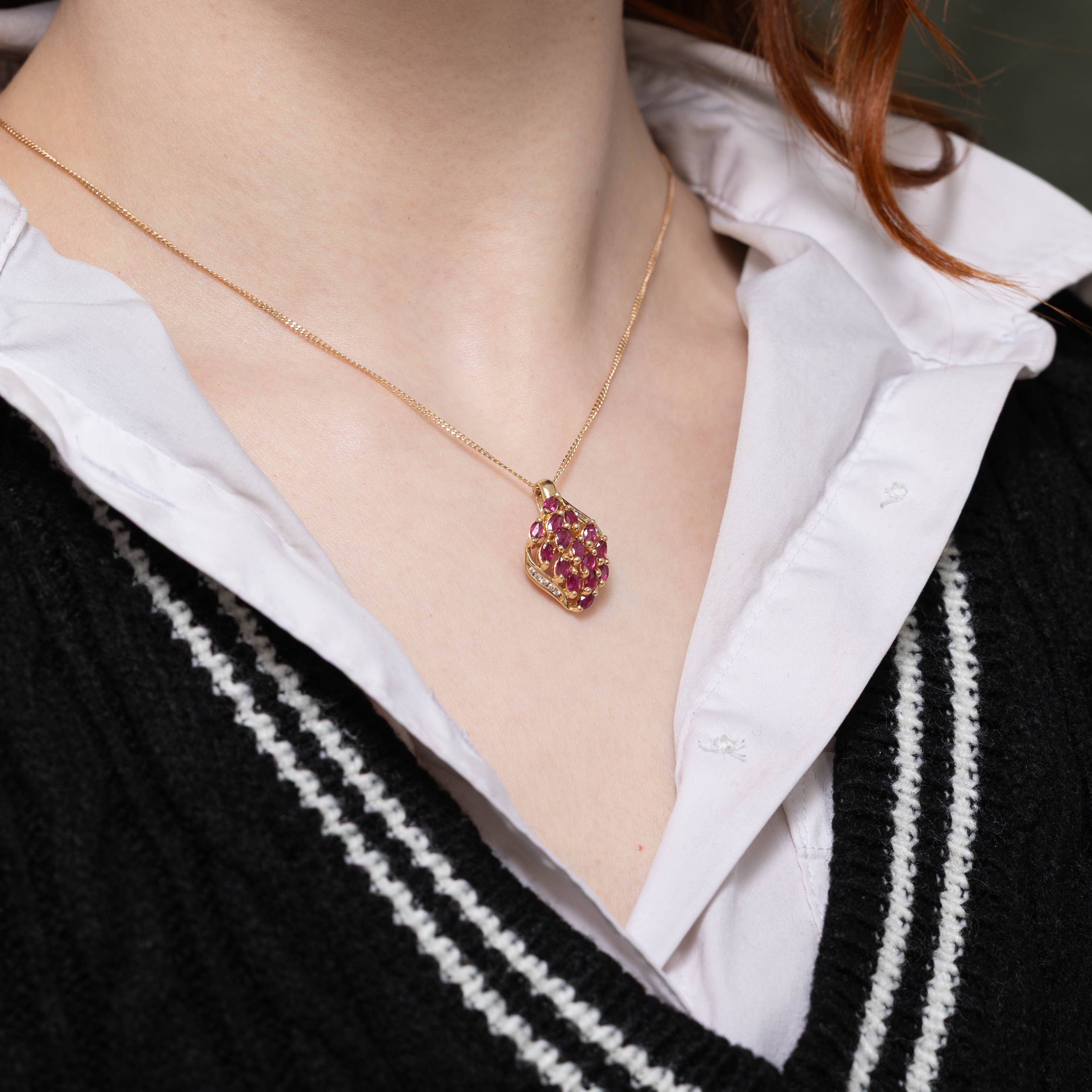 14k Ruby & Diamond Cluster Pendant | 1.50ctw, 0.03ctw