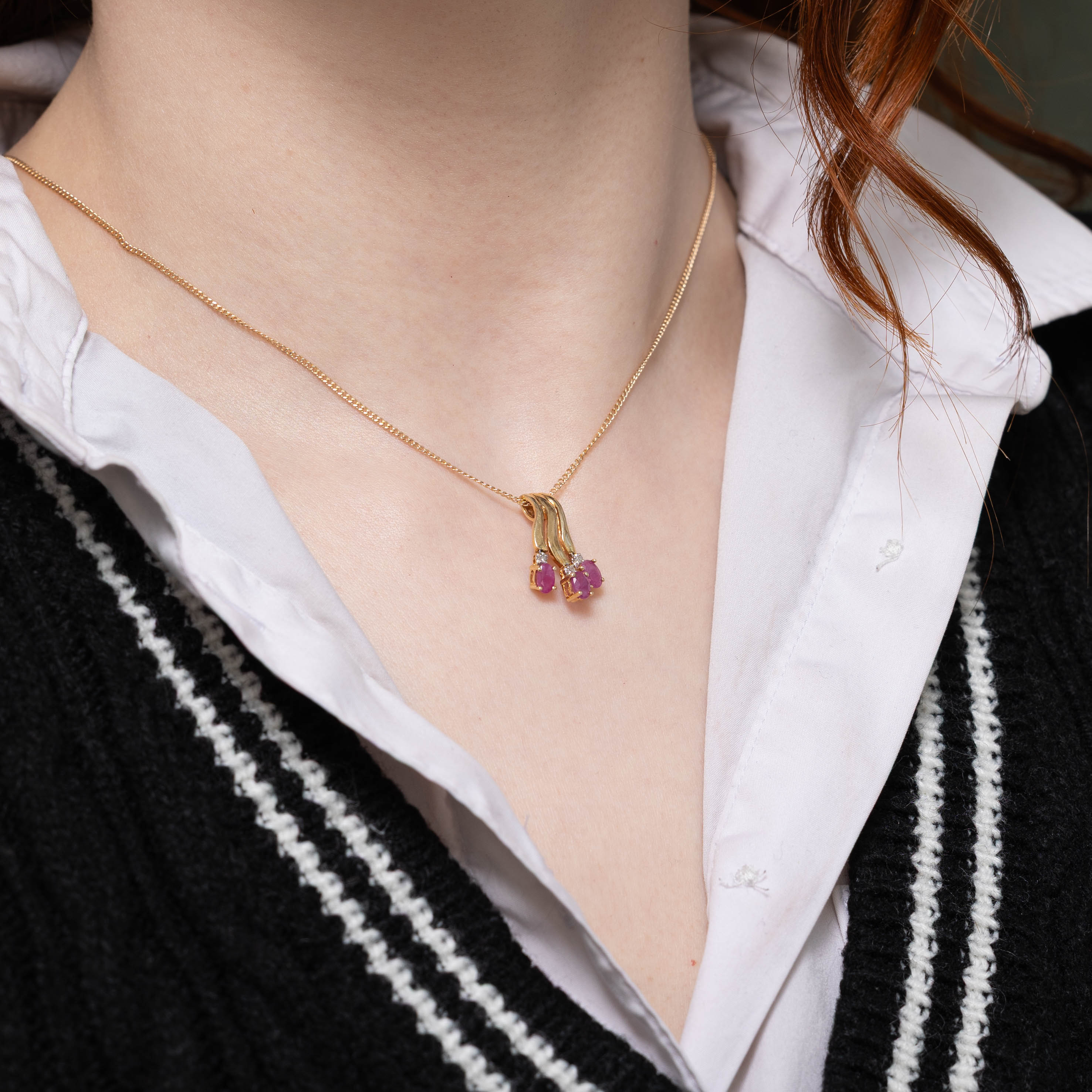 14k Ruby & Diamond Accented Wave Pendant | 0.75ctw, 0.03ctw