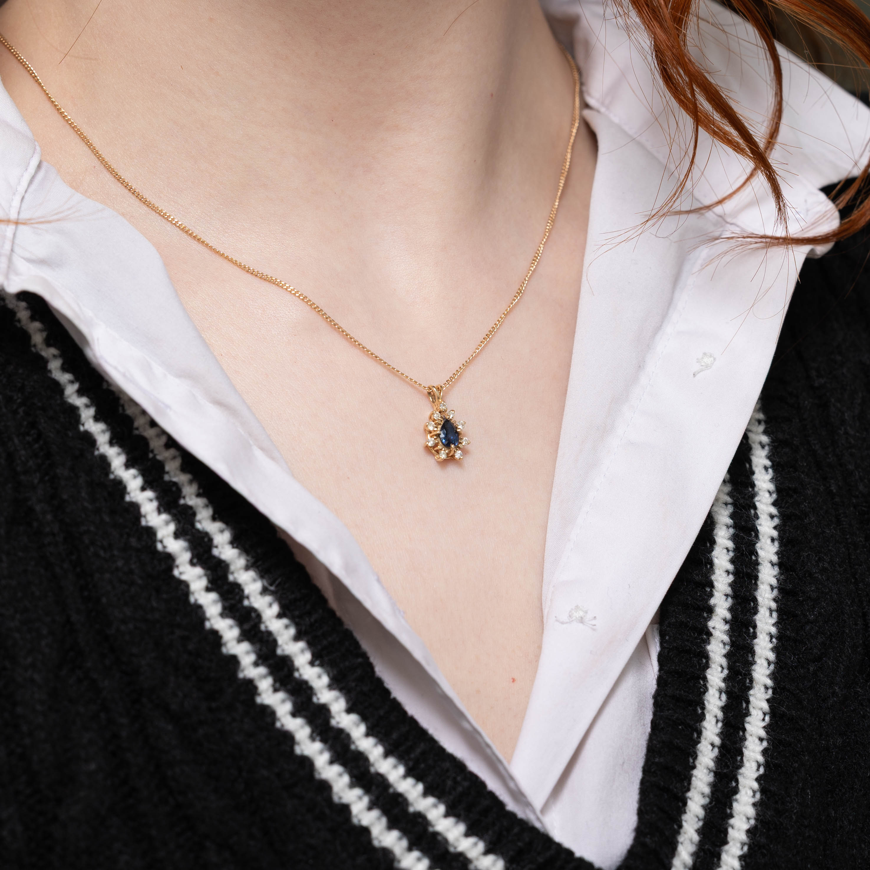 14k Sapphire & Diamond Petal Halo Pendant | 0.60ct, 0.10ctw