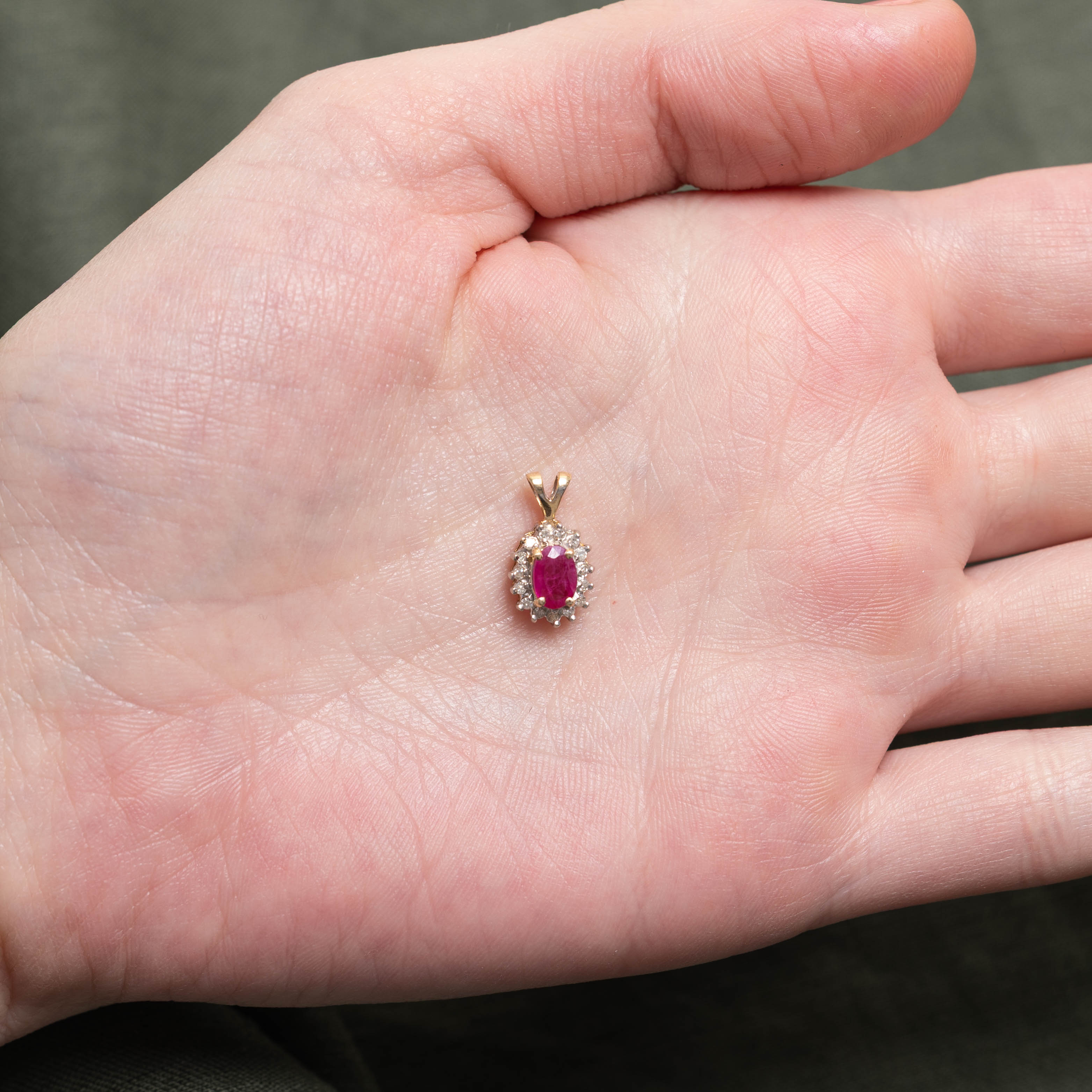 14k Oval Cut Ruby & Diamond Halo Pendant | 0.33ct, 0.08ctw