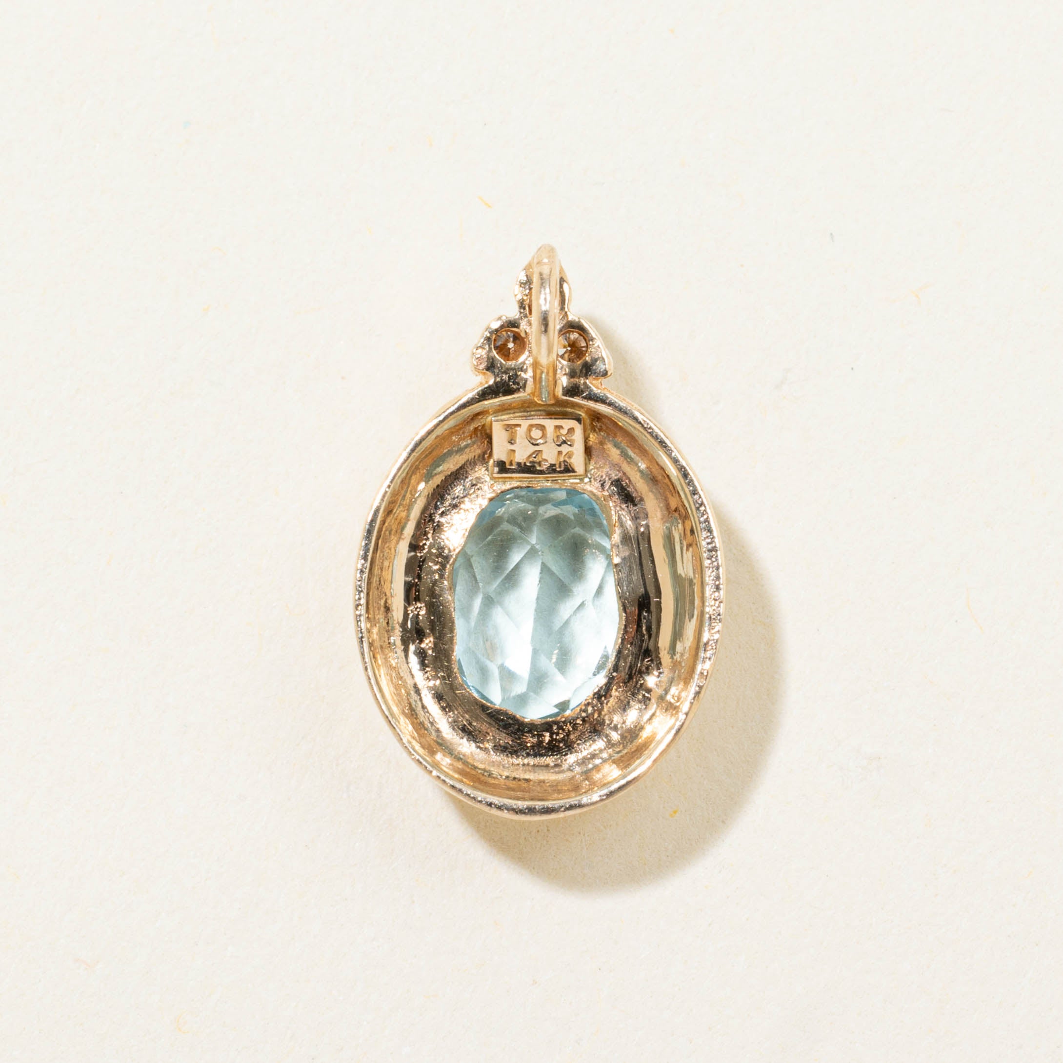 14k Bezel Set Blue Topaz & Diamond Pendant | 1.50ct, 0.05ctw