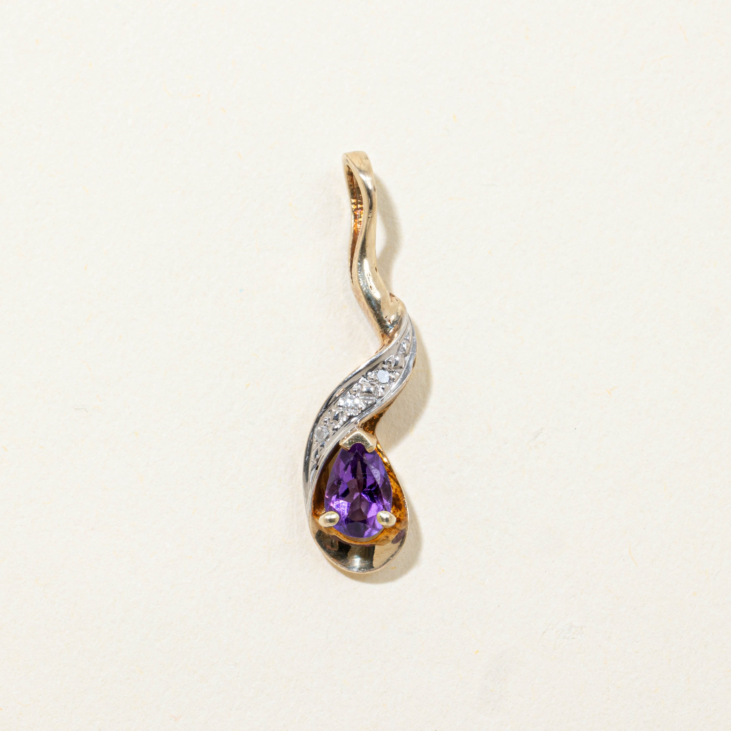 10k Amethyst & Diamond Wavy Drop Pendant | 0.36ct, 0.02ctw