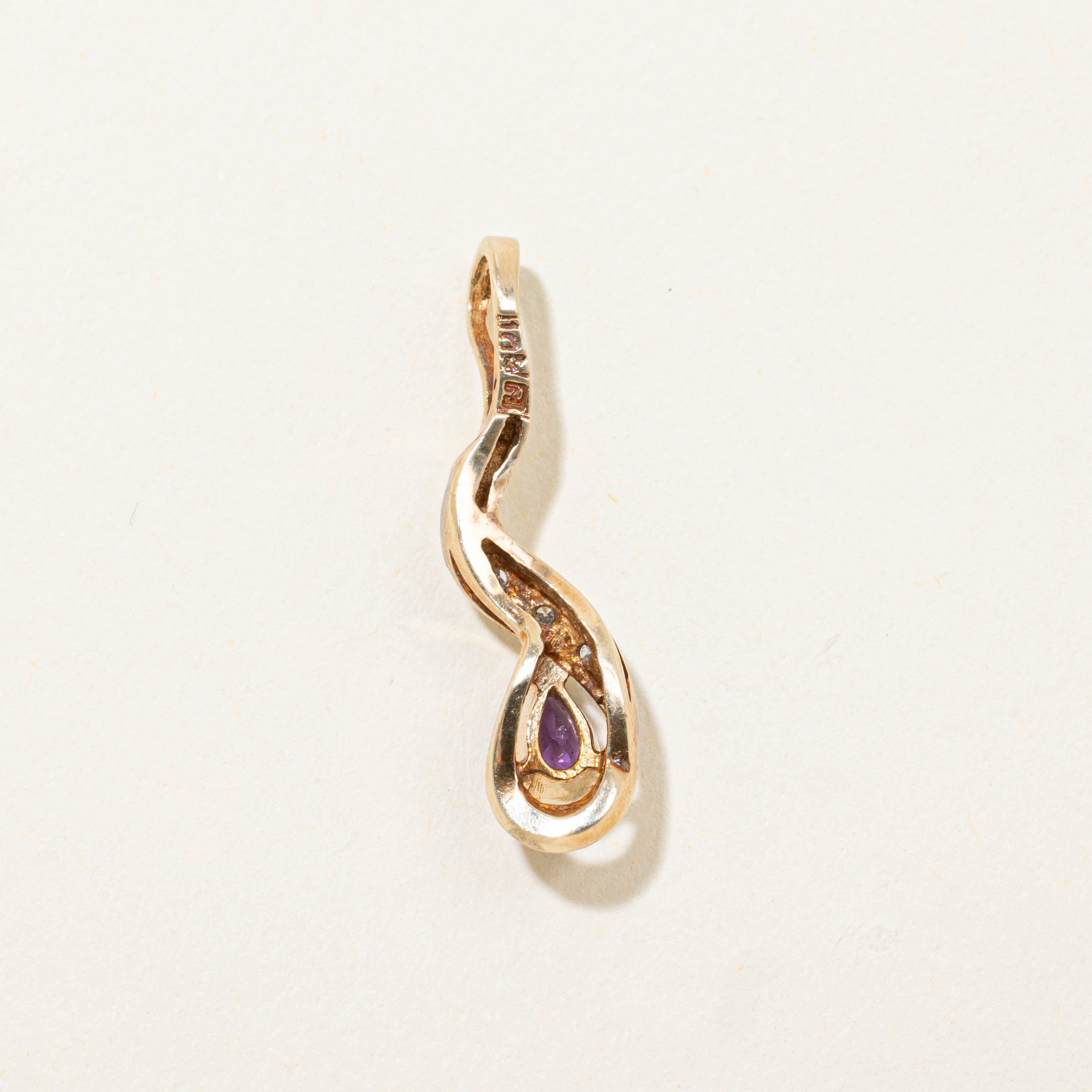 10k Amethyst & Diamond Wavy Drop Pendant | 0.36ct, 0.02ctw