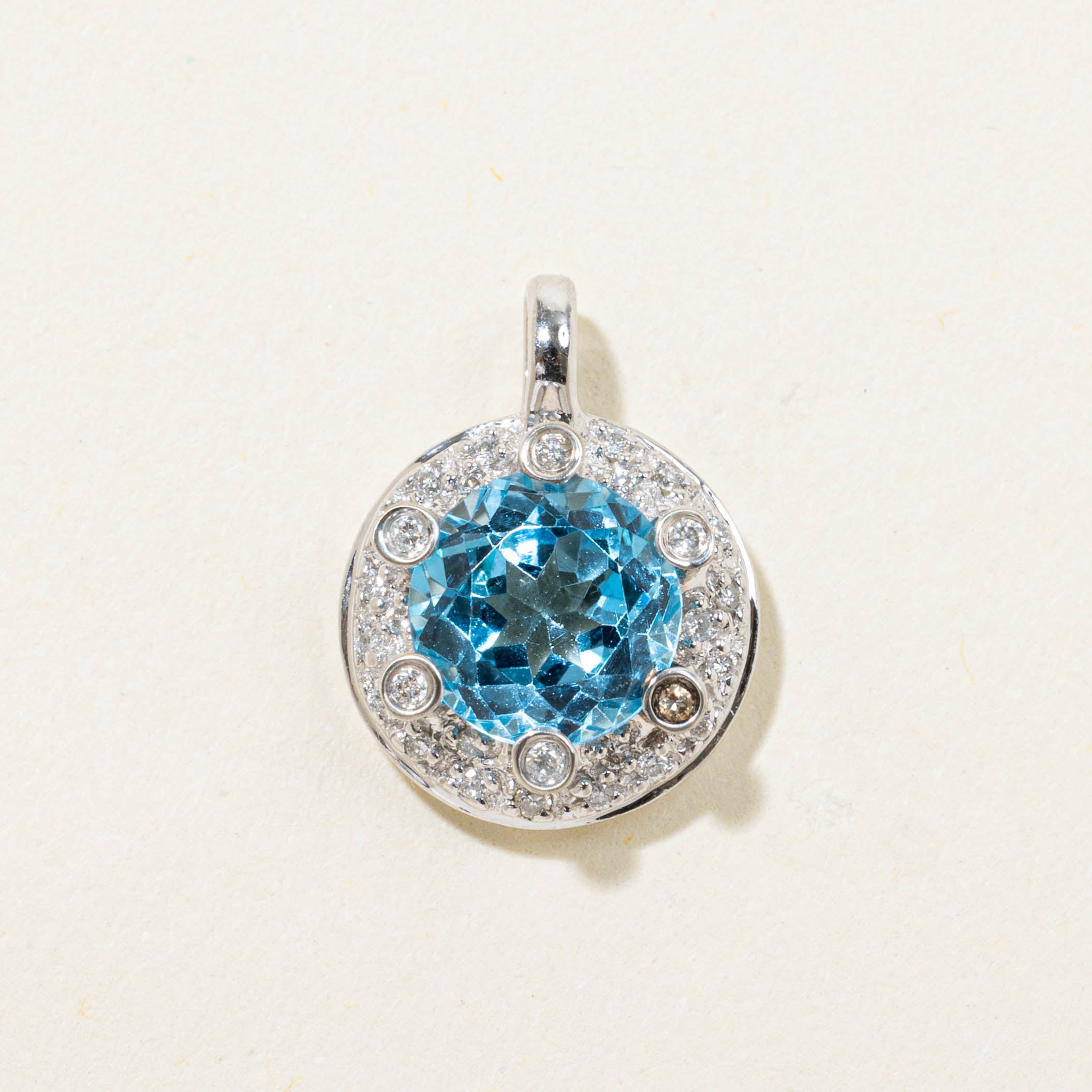 18k Blue Topaz & Diamond Halo Pendant | 2.00ct, 0.10ctw
