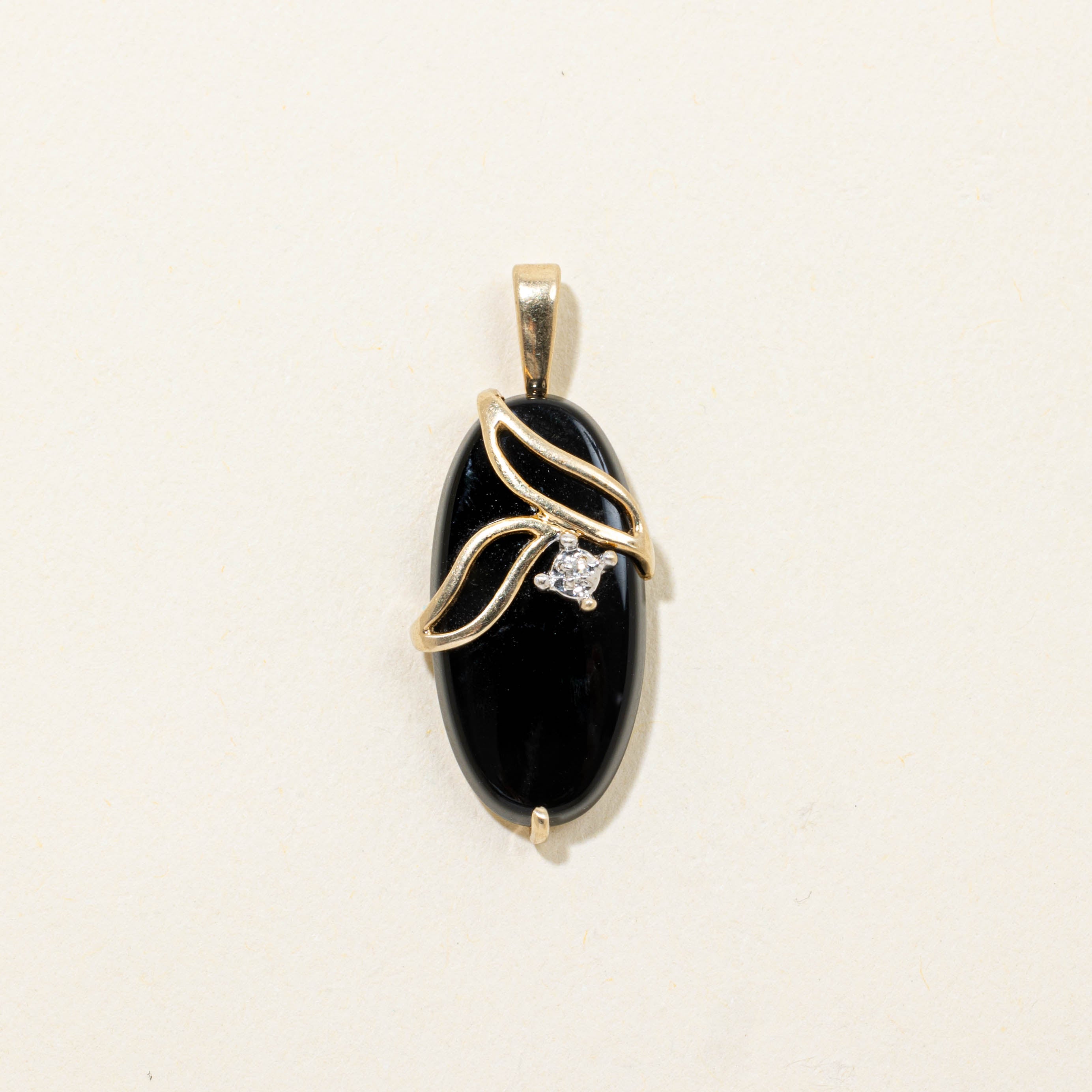 10k Onyx & Diamond Wrapped Pendant | 3.50ct, 0.01ctw
