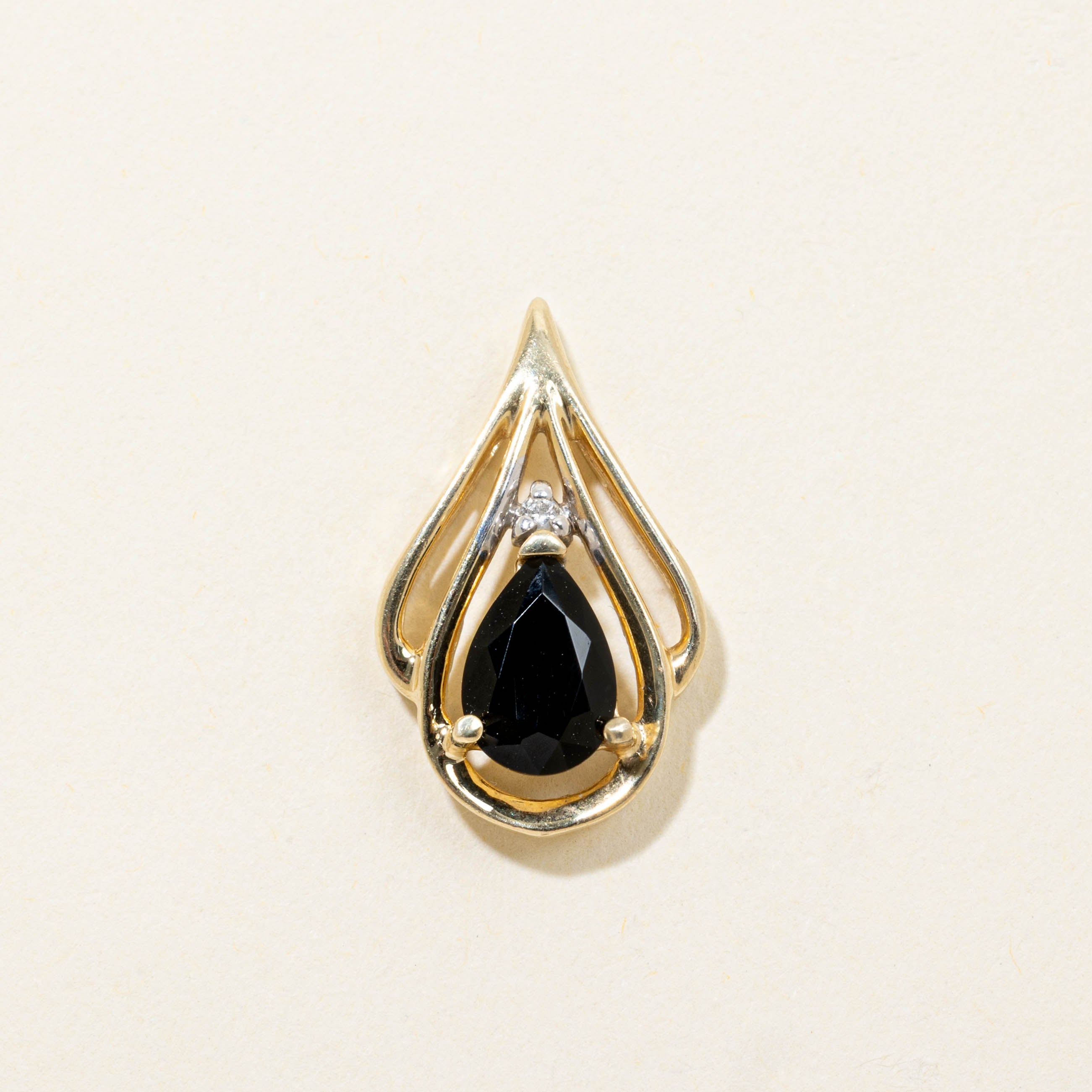 14k Pear Cut Onyx & Diamond Pendant | 0.60ct, 0.02ctw