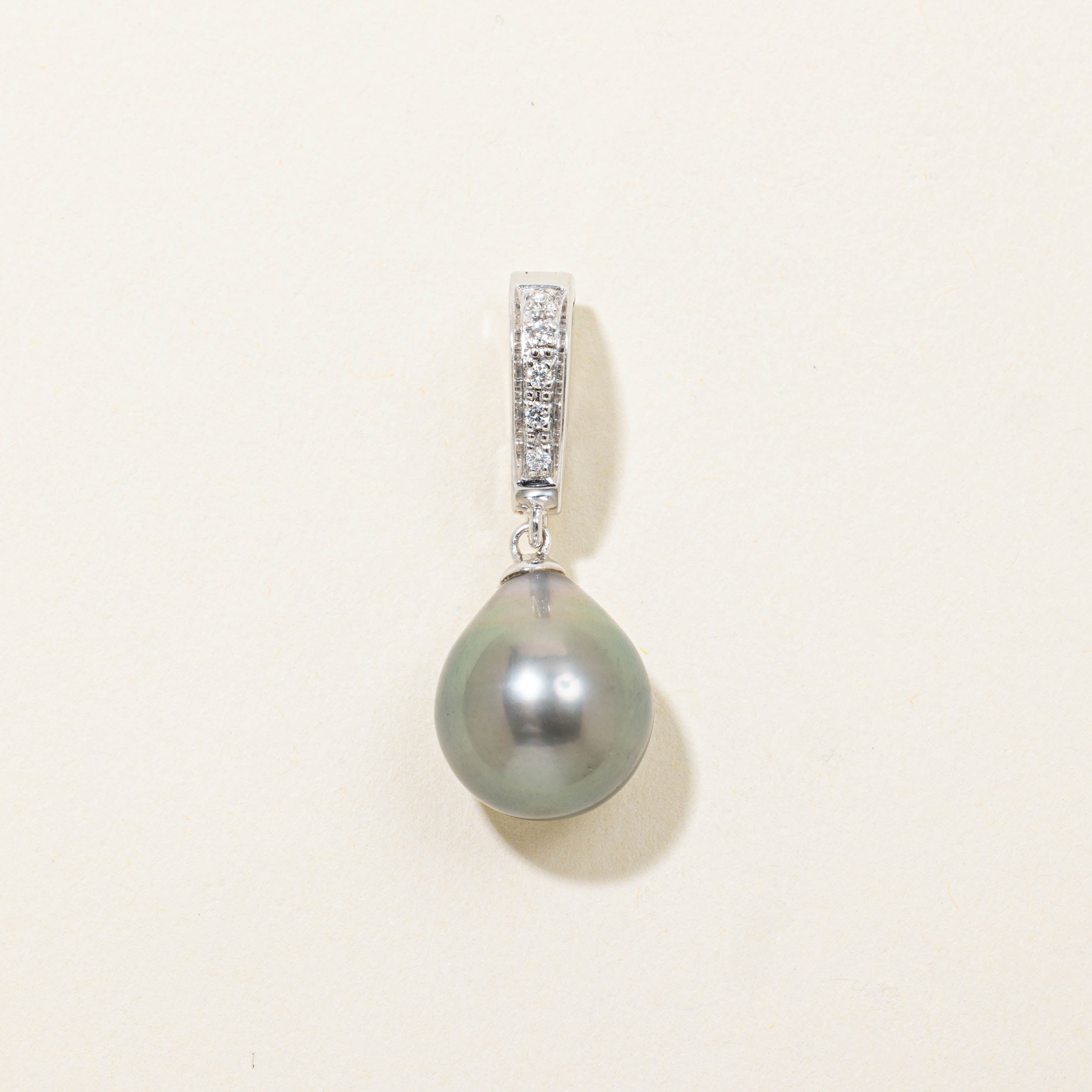 14k Pearl & Diamond Drop Pendant | 0.02ctw