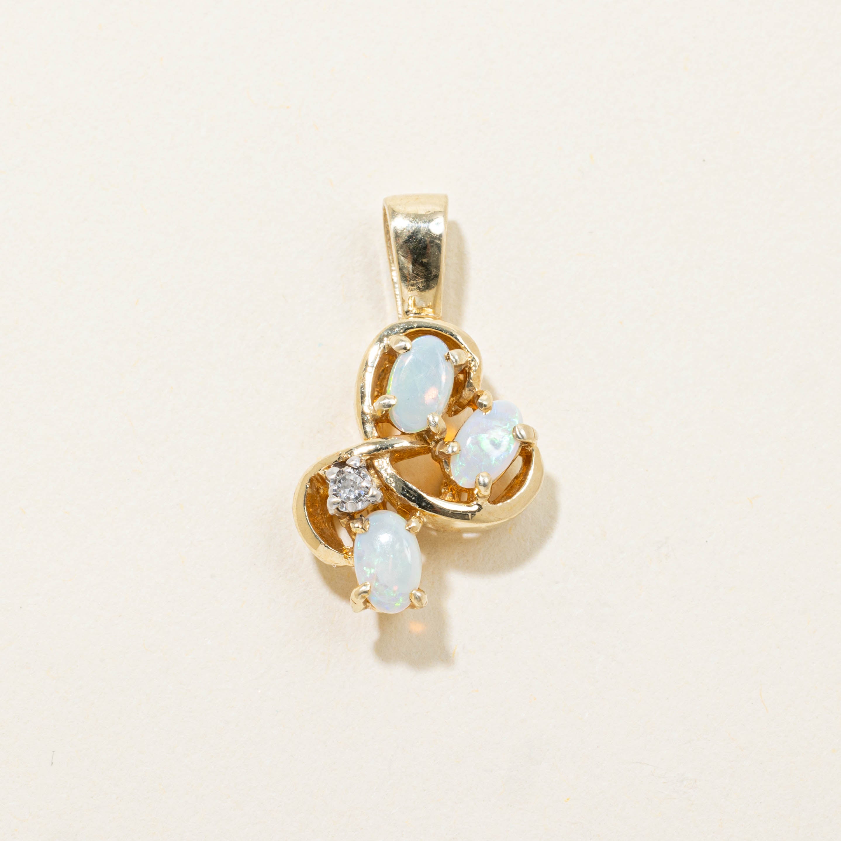 14k Opal & Diamond Abstract Pendant | 0.30ctw, 0.01ctw