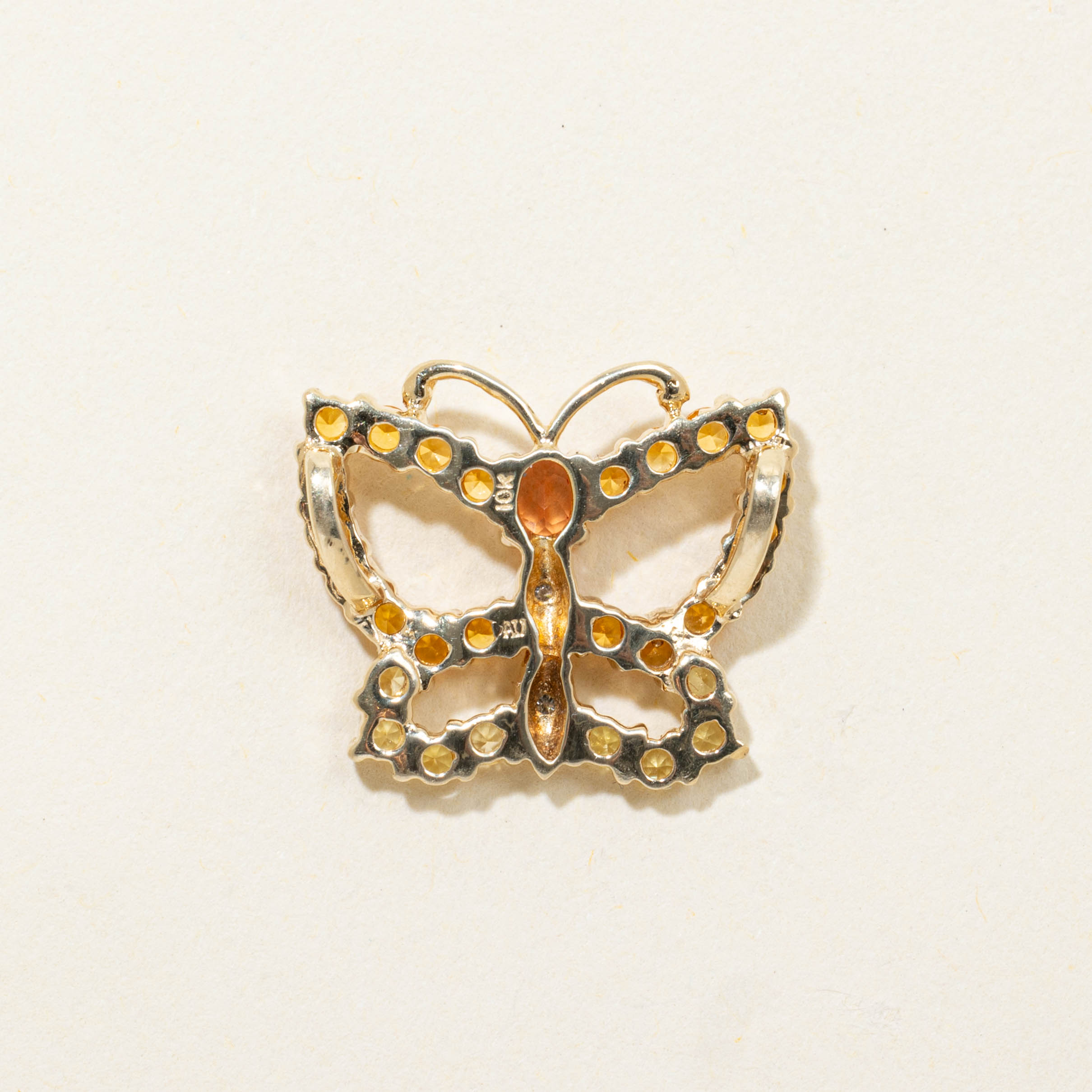 10k Yellow Sapphire & Diamond Butterfly Pendant | 1.00ctw, 0.01ctw