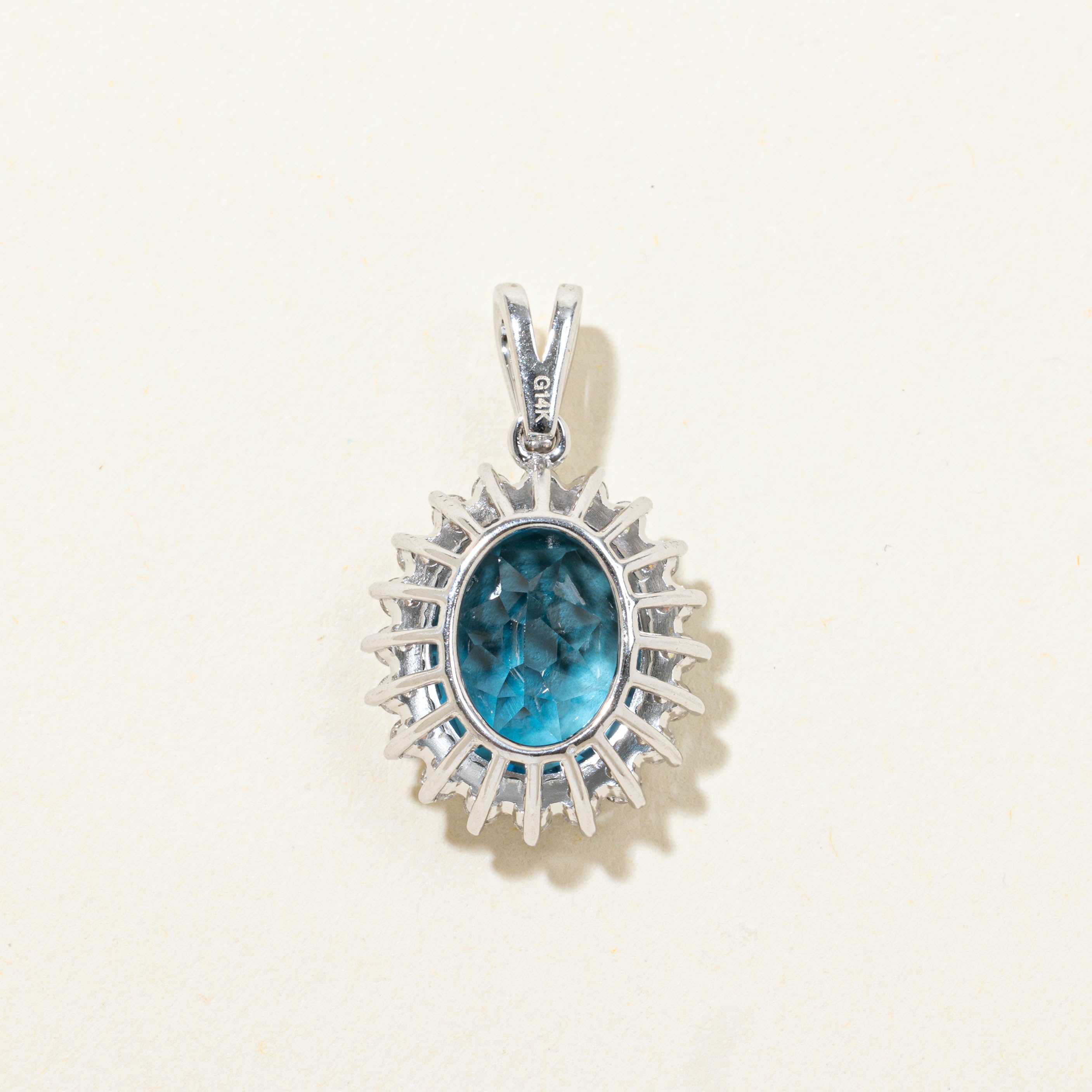 14k Blue Topaz & Diamond Petal Halo Pendant | 7.00ct, 0.50ctw