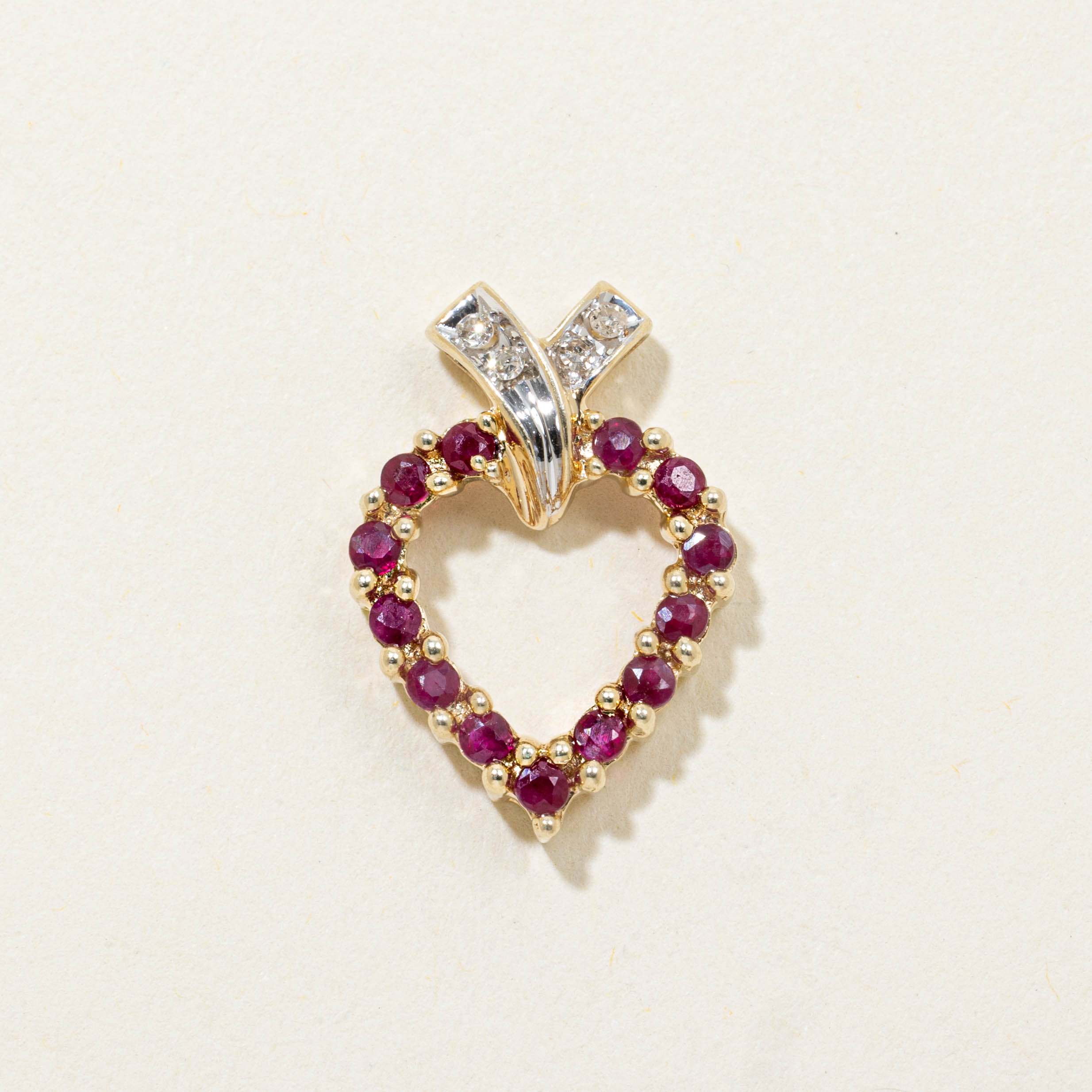 10k Ruby & Diamond Heart Pendant | 0.40ctw, 0.03ctw