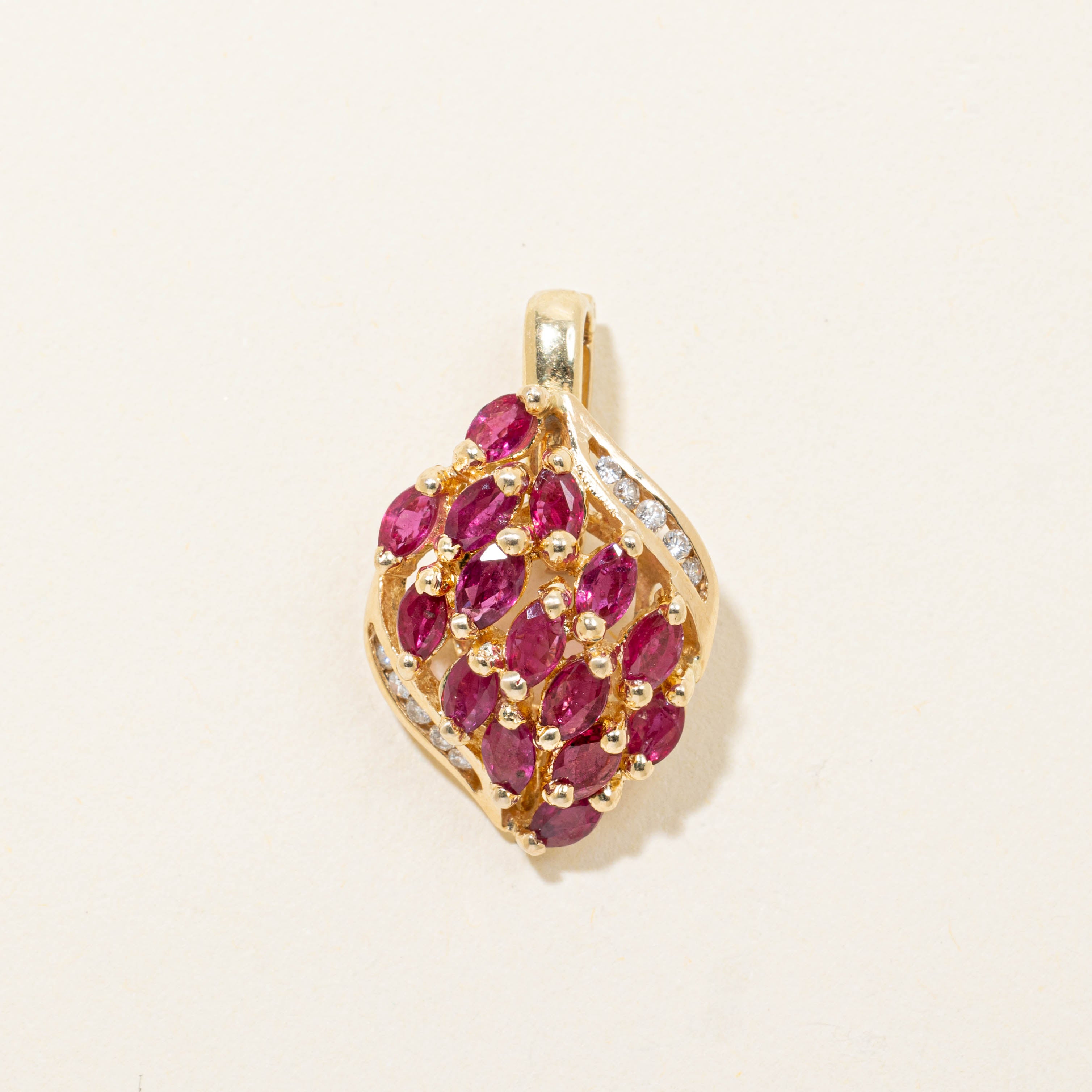14k Ruby & Diamond Cluster Pendant | 1.50ctw, 0.03ctw