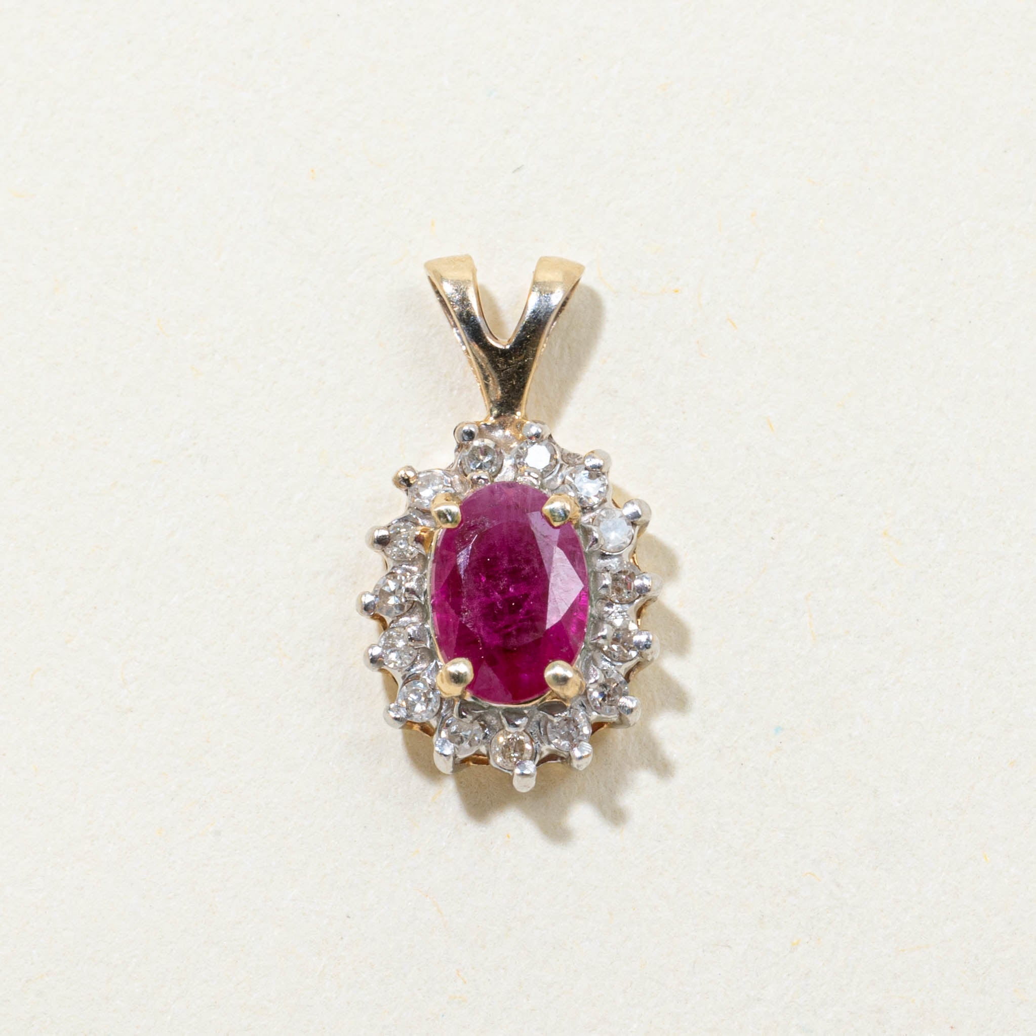 14k Oval Cut Ruby & Diamond Halo Pendant | 0.33ct, 0.08ctw