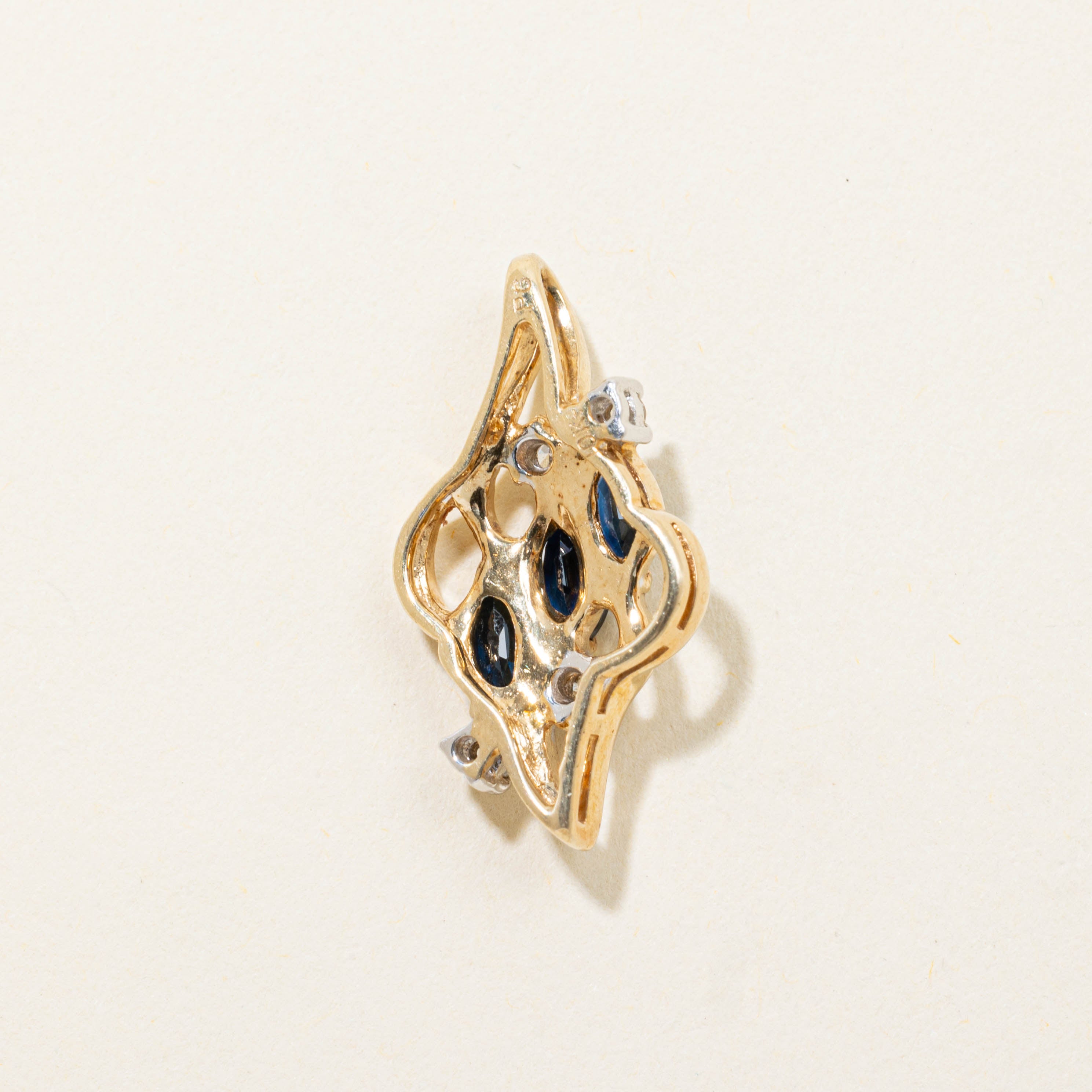 10k Three Stone Sapphire & Diamond Openwork Pendant | 0.50ctw, 0.04ctw