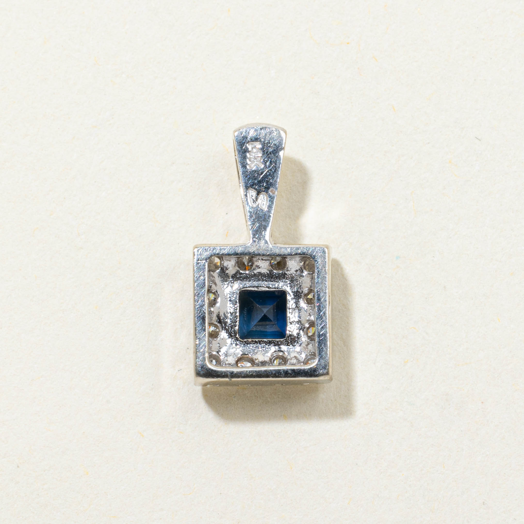 14k Square Cut Sapphire & Diamond Halo Pendant | 0.36ct, 0.15ctw