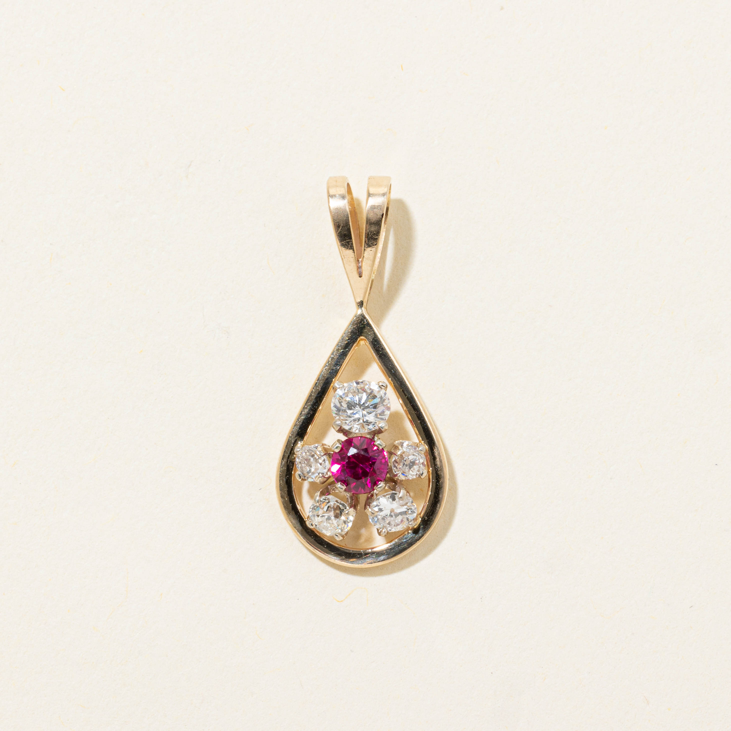 14k Synthetic Sapphire & Natural Diamond Teardrop Pendant | 0.30ct, 0.66ctw